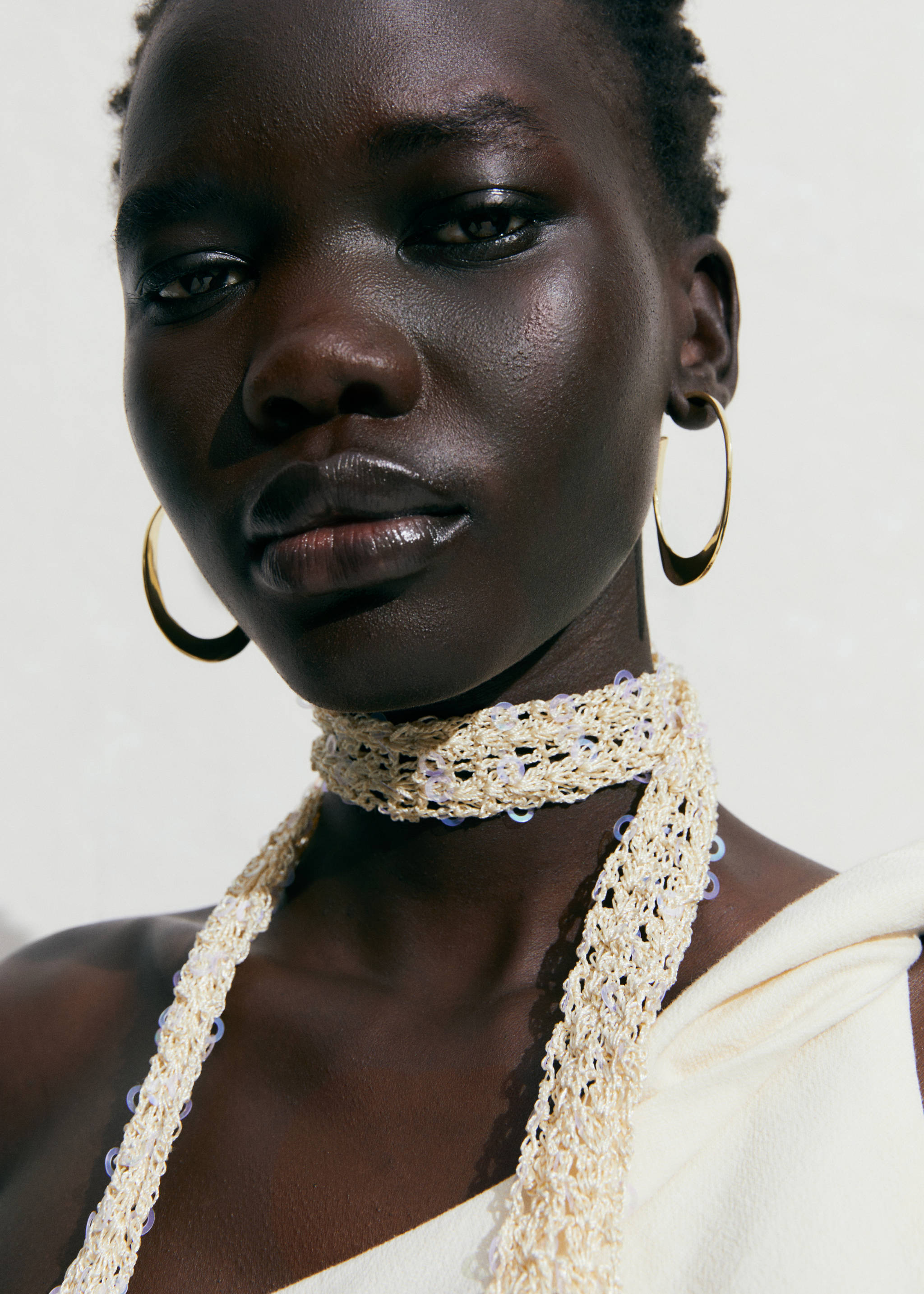 Scarf with sequin detail - General plane, Ecru. Ref: 67097706-00.