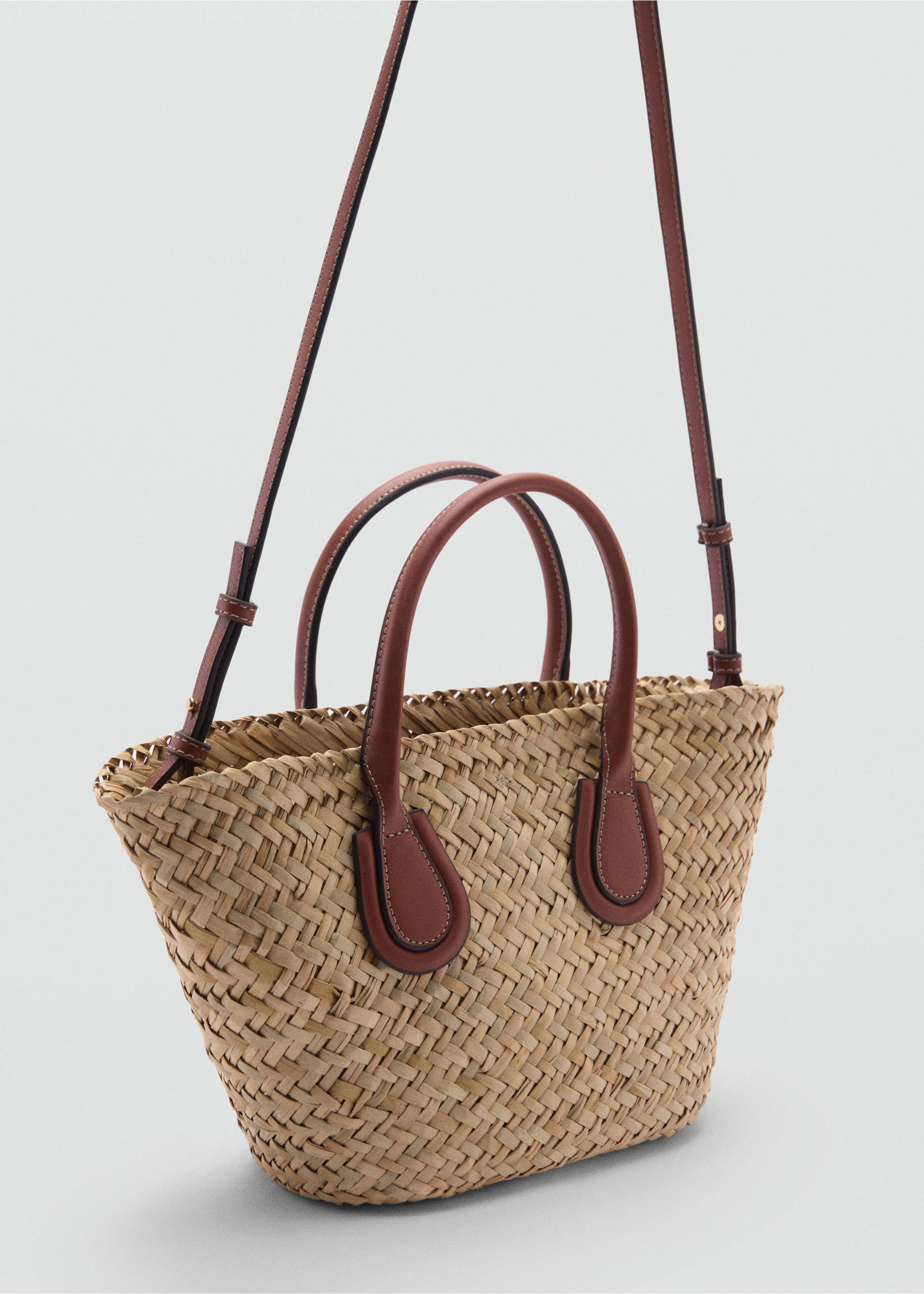 Natural fibre basket bag - Medium plane, Leather. Ref: 67097905-00.