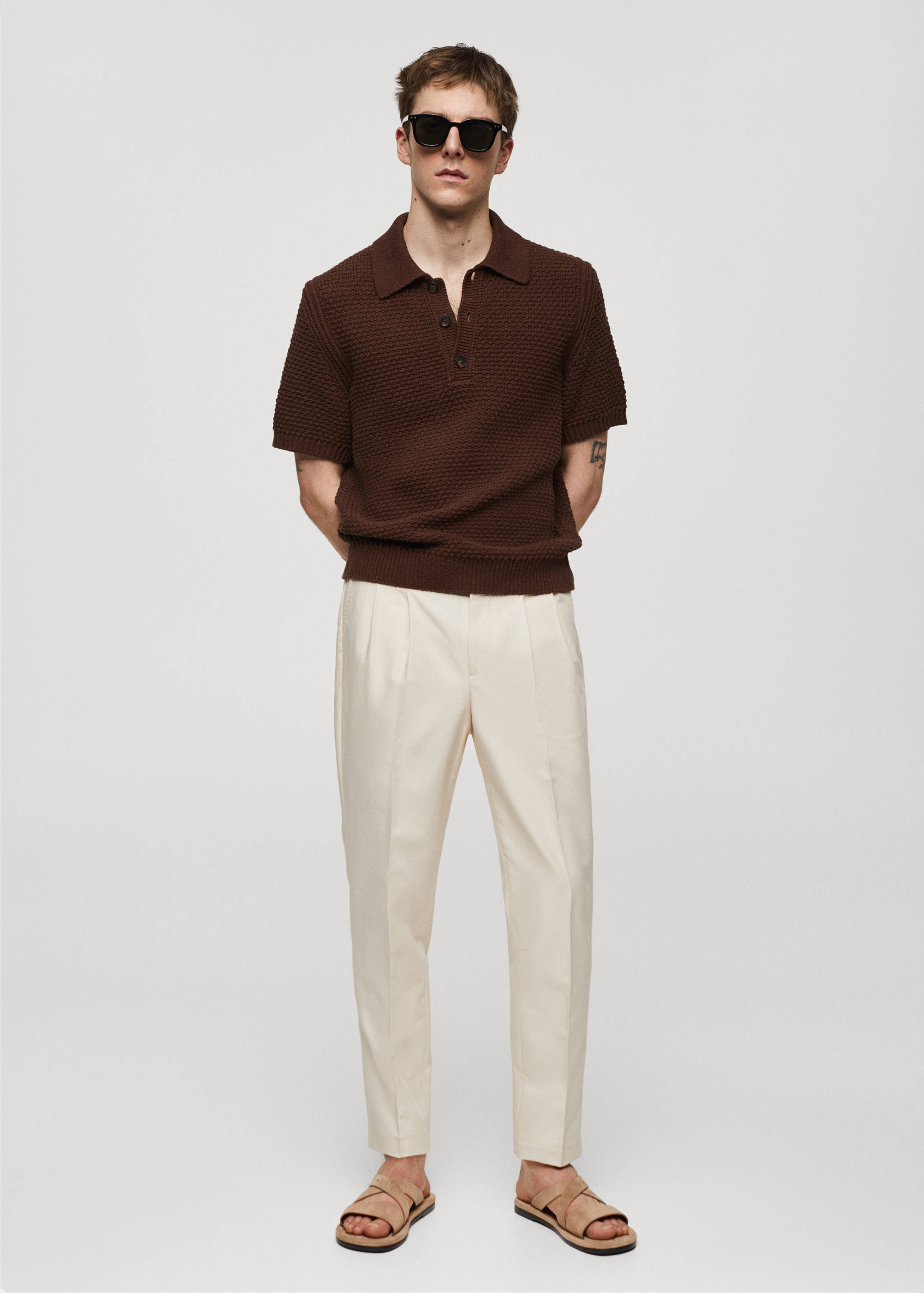 Suede leather sandals with crossed straps - General plane