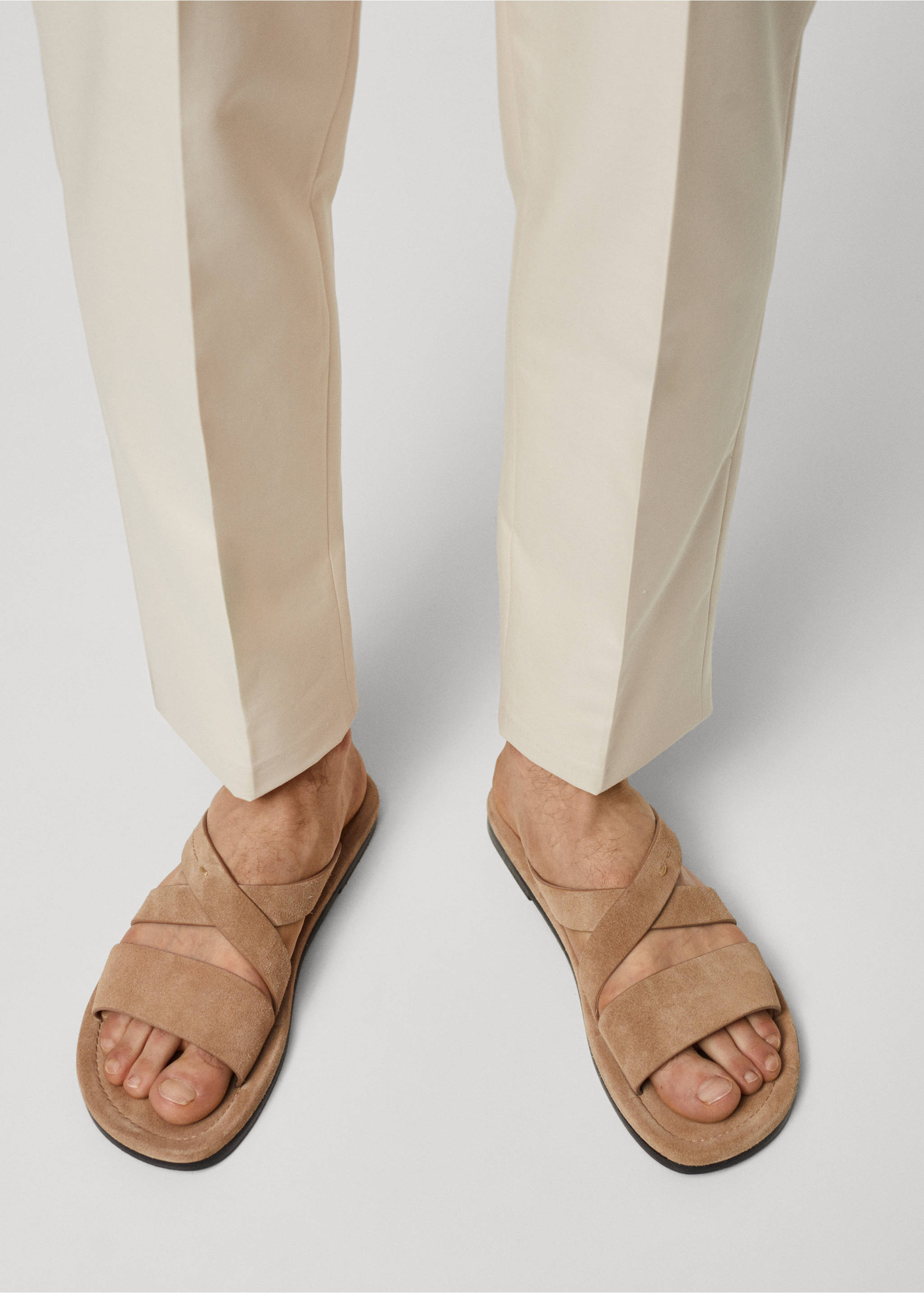 Suede leather sandals with crossed straps - Details of the article 9, Sand. Ref: 67097906-00.