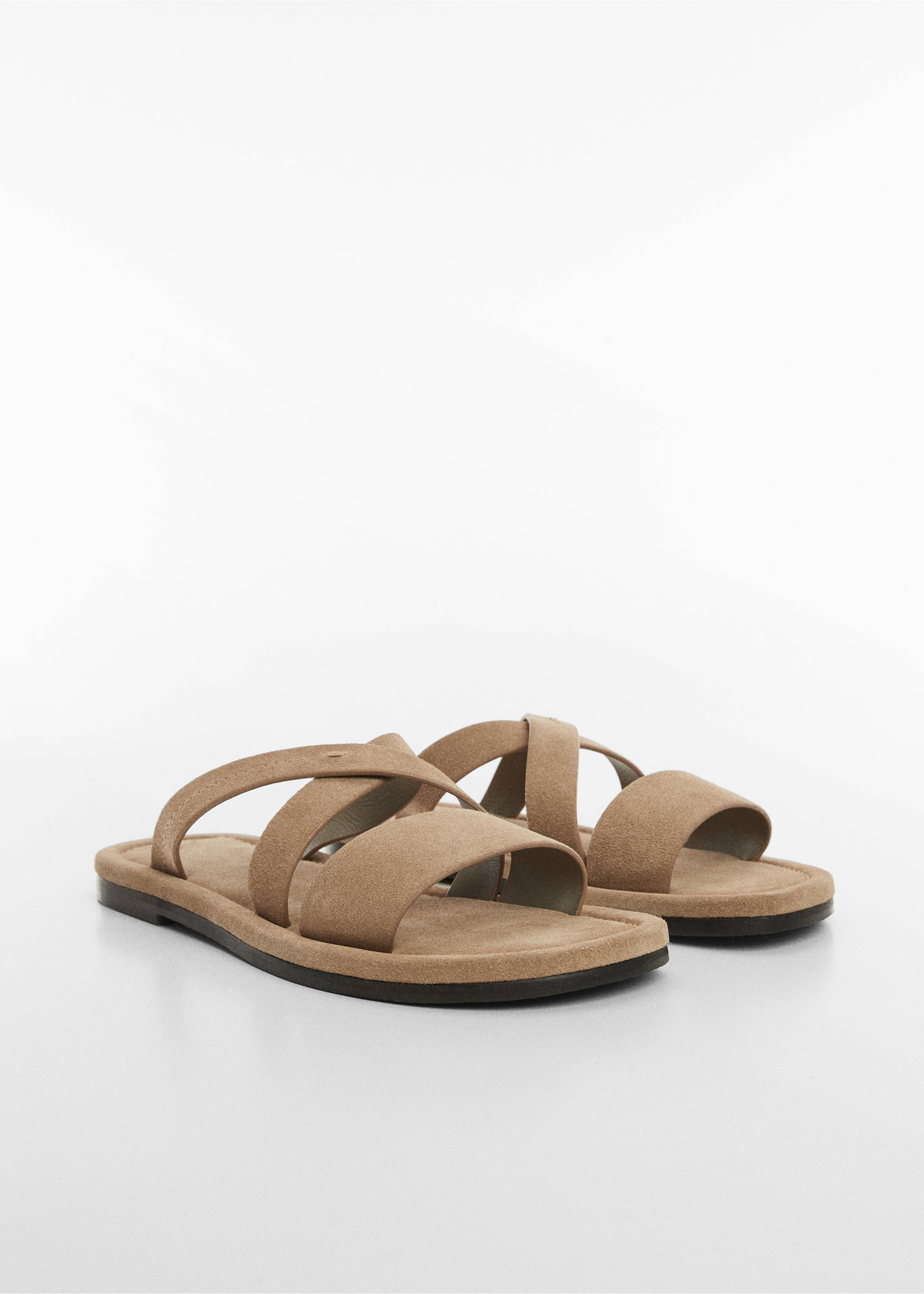 Suede leather sandals with crossed straps - Medium plane, Sand. Ref: 67097906-00.
