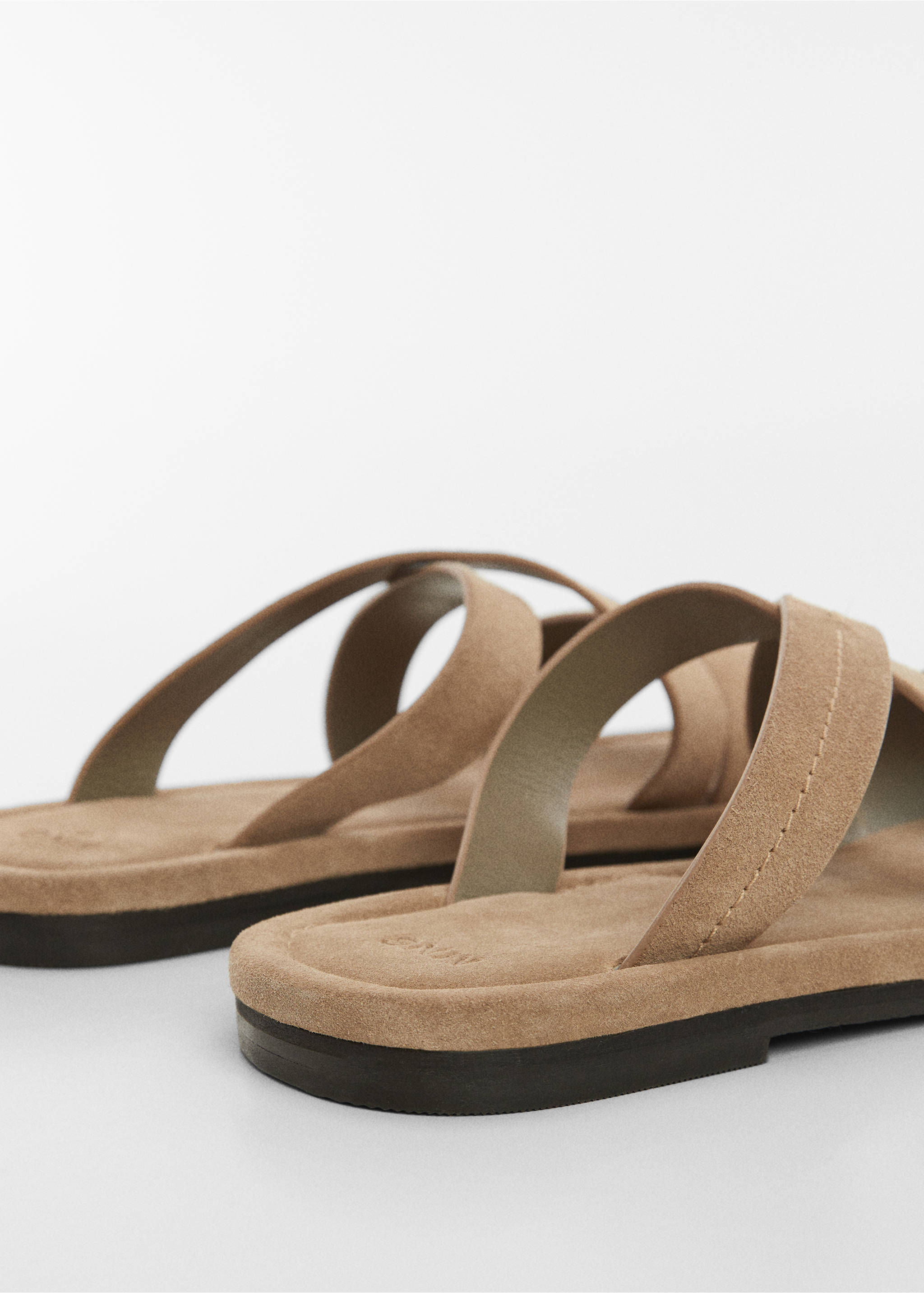 Suede leather sandals with crossed straps - Details of the article 1, Sand. Ref: 67097906-00.