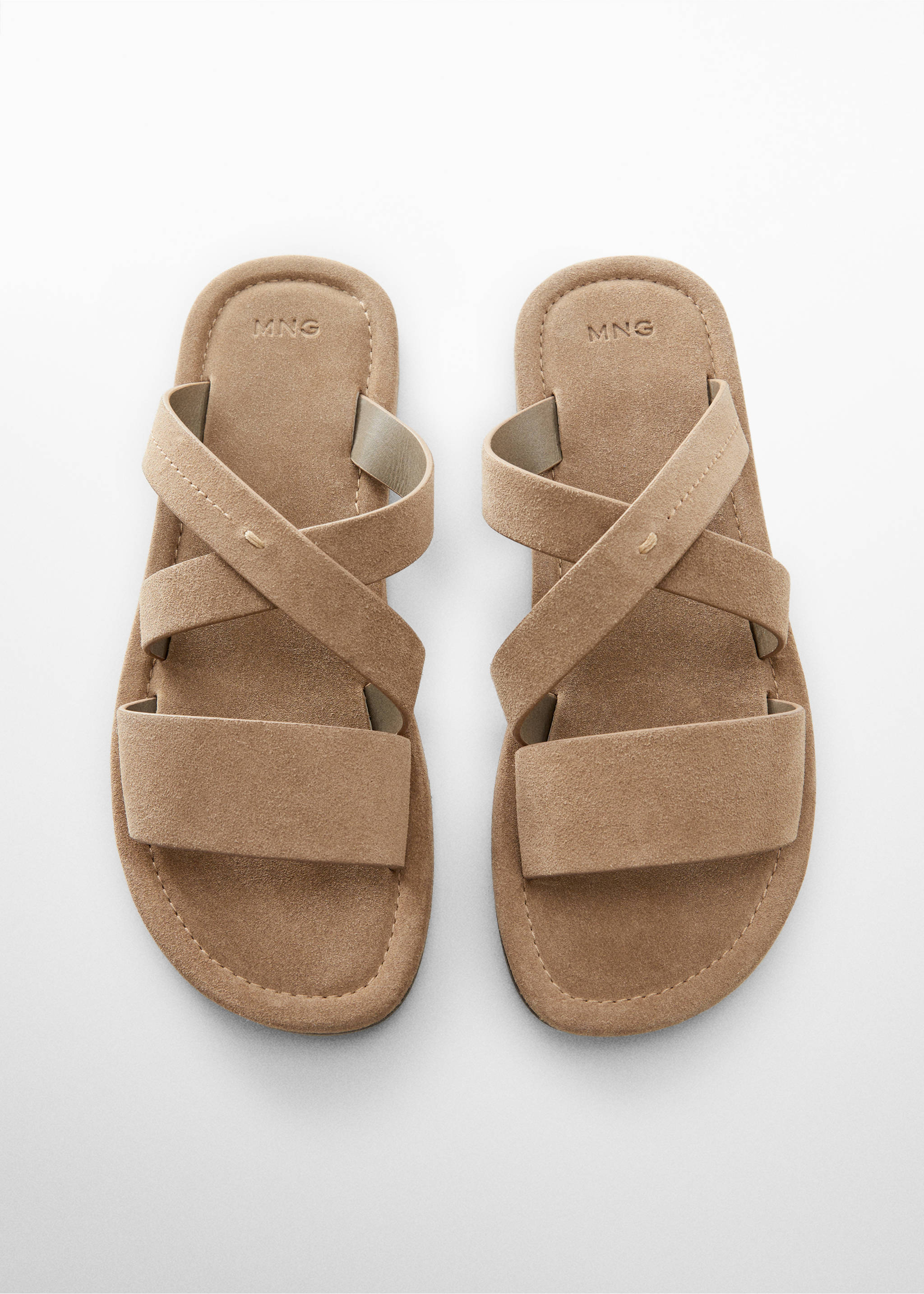 Suede leather sandals with crossed straps - Details of the article 2, Sand. Ref: 67097906-00.