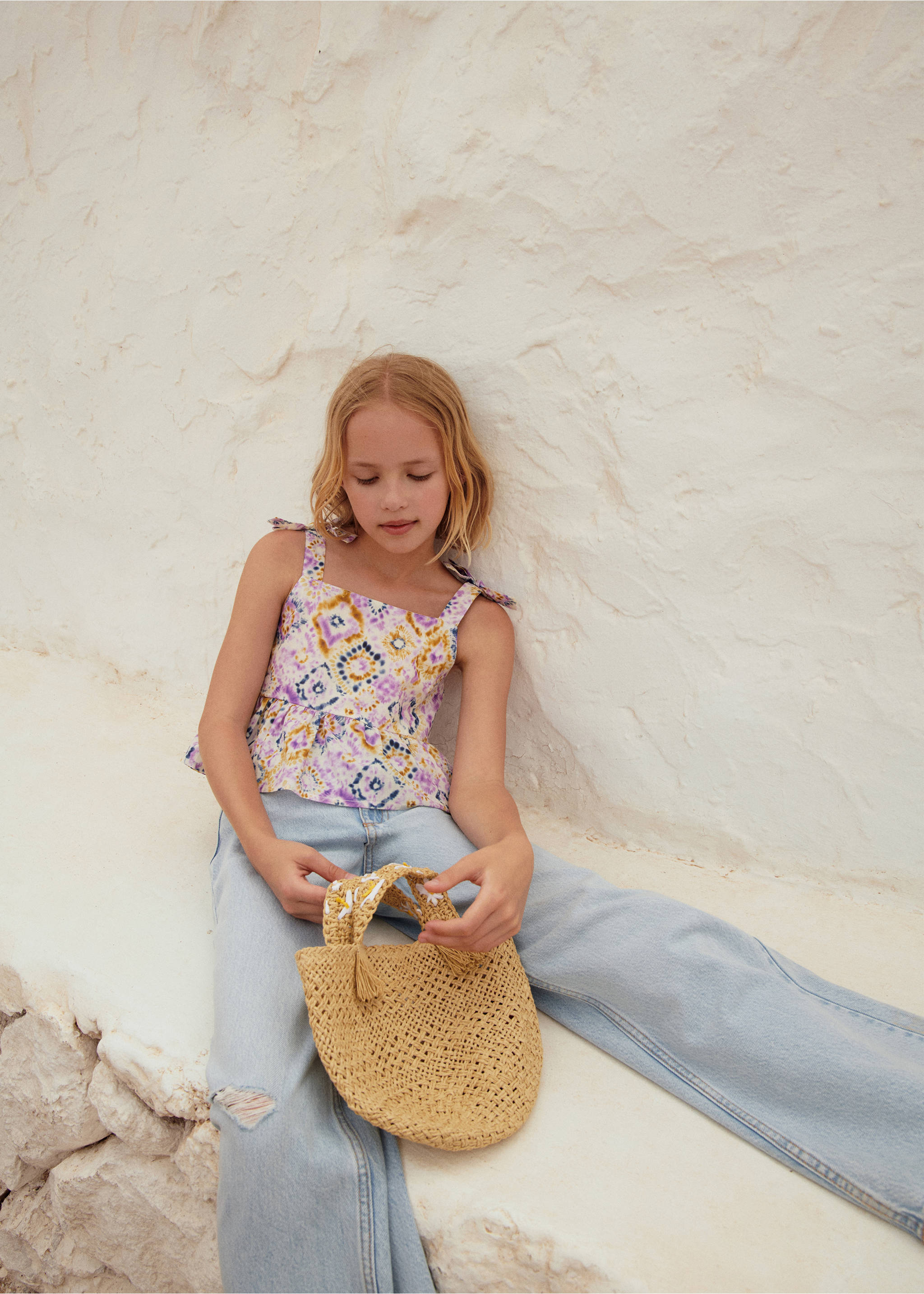 Printed top with bow - Details of the article 5, Light/Pastel Purple. Ref: 67097920-00.