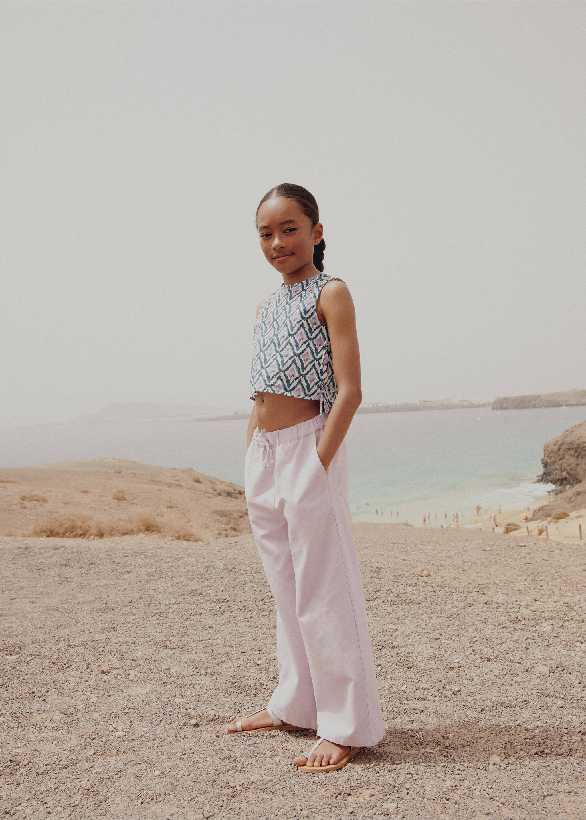 Printed crop top with bow - Details of the article 6, Light/Pastel Purple. Ref: 67097922-00.