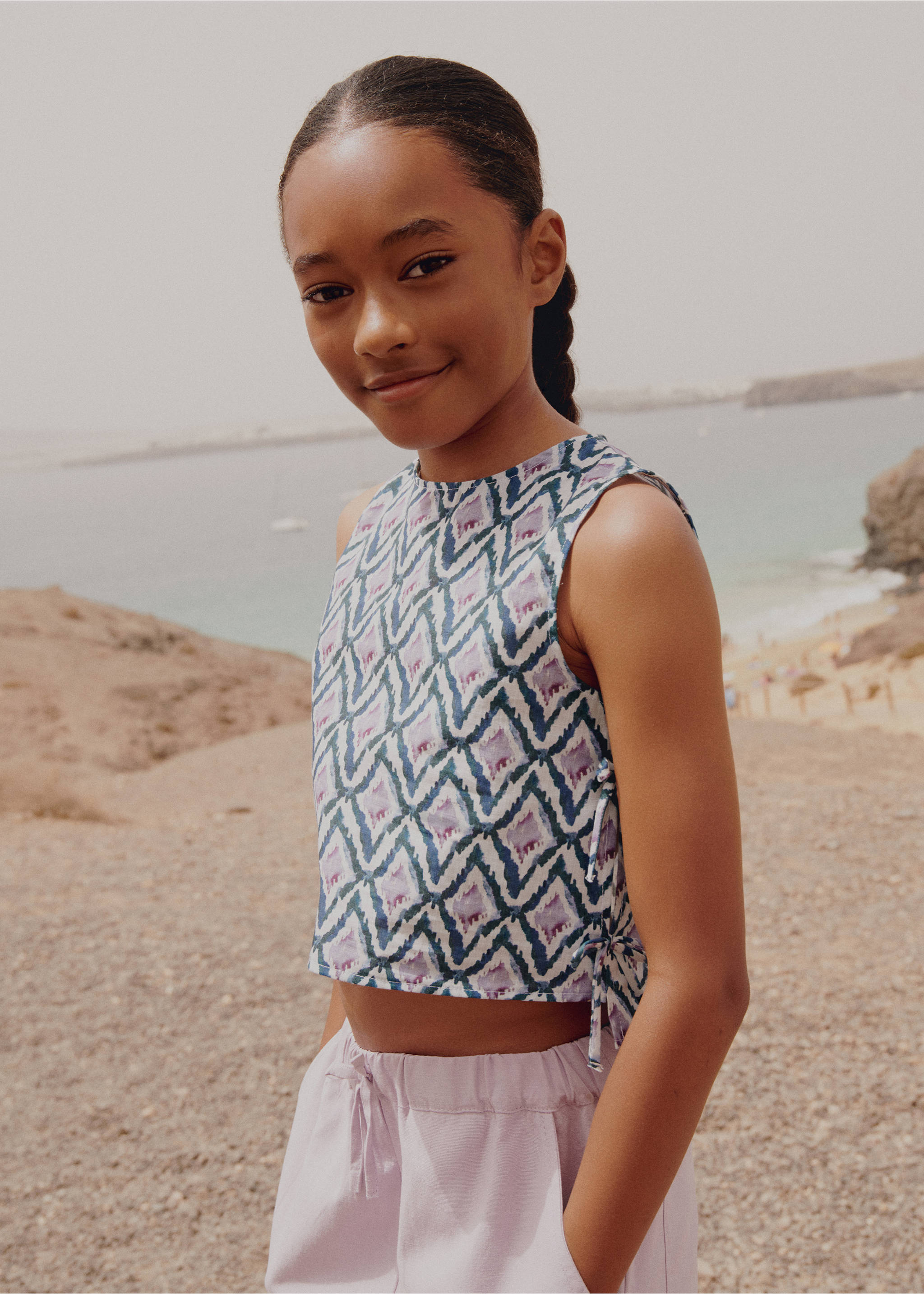 Printed crop top with bow - Details of the article 5, Light/Pastel Purple. Ref: 67097922-00.