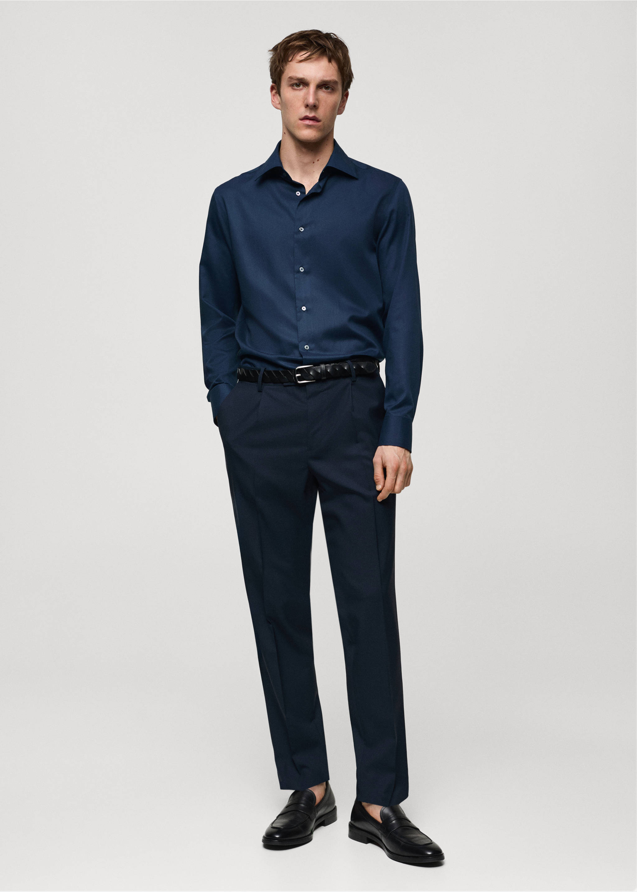 Slim fit-skjorta tencel bomull - Allmän bild, Navy blå. Ref: 67098266-00.