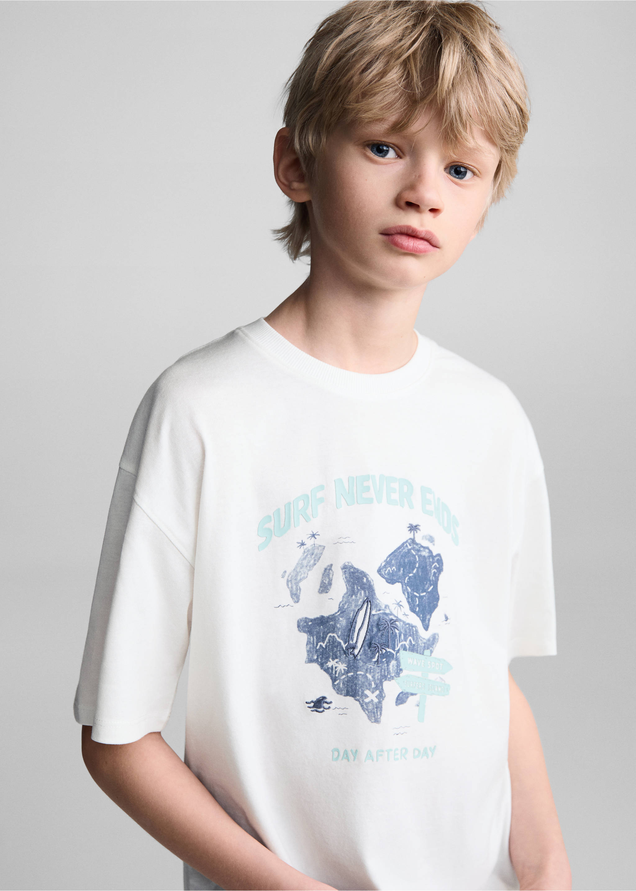 Printed cotton-blend T-shirt - Details of the article 1, Off White. Ref: 67098271-00.