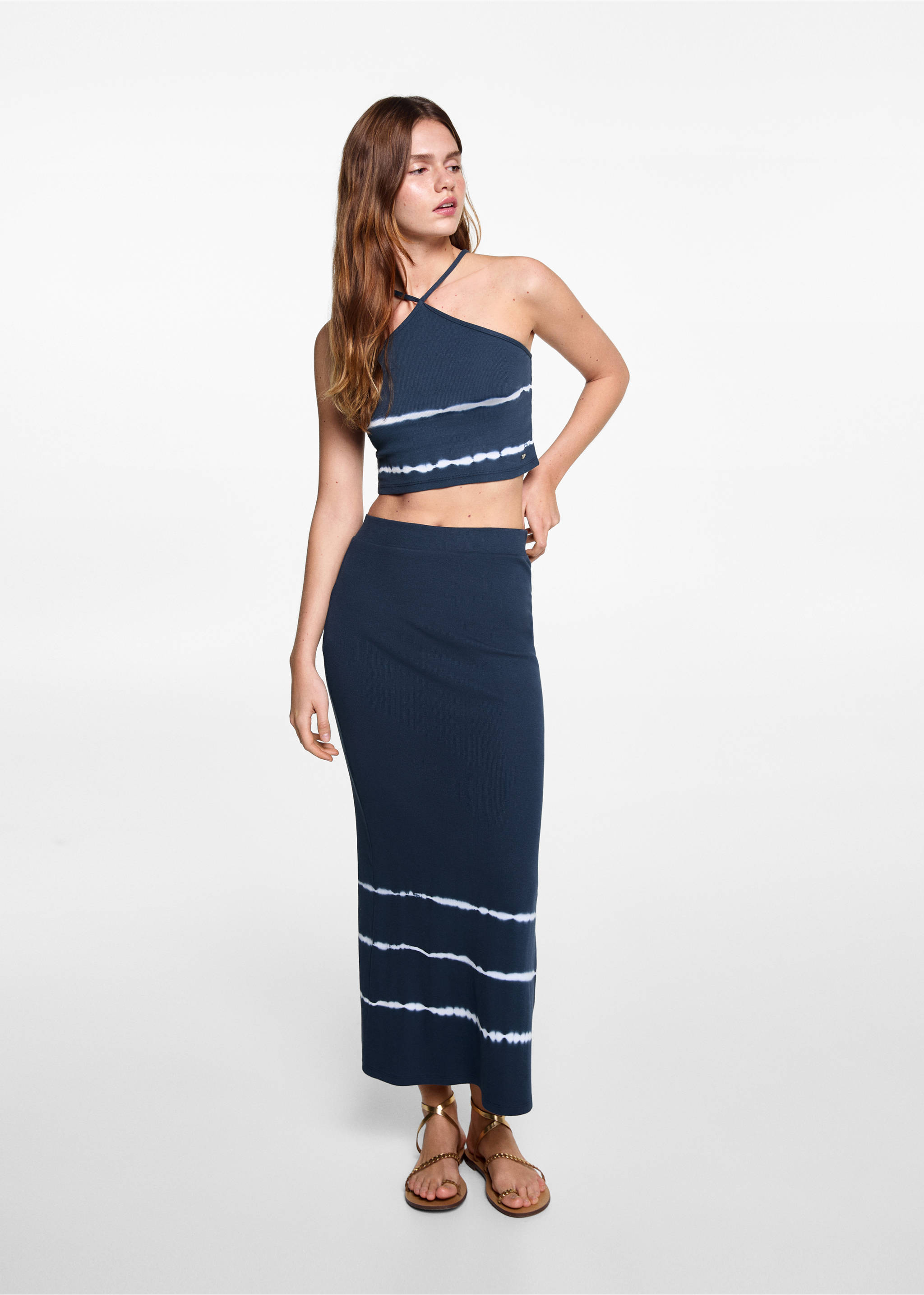 Tie-dye midi skirt - General plane, Dark Navy. Ref: 67098273-00.