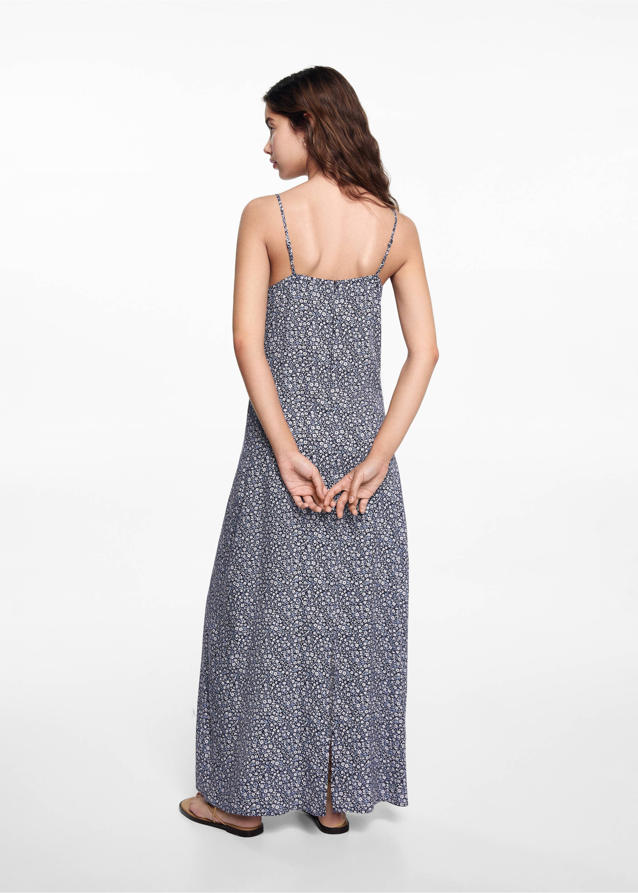 Robe à fleurs - Verso de l’article, Bleu marine foncé. Ref: 67098278-00.