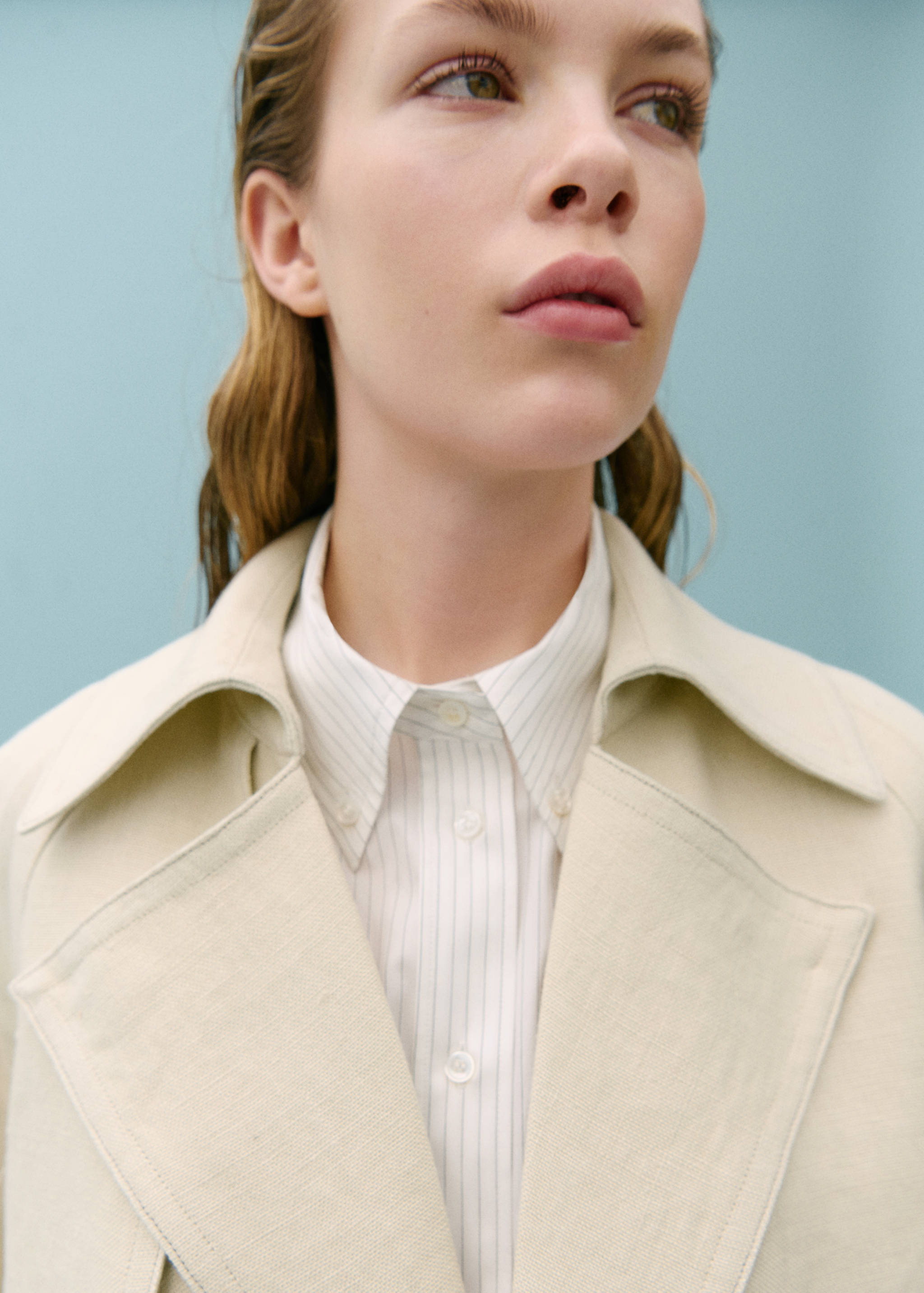 100% linen cropped trench coat - Details of the article 1