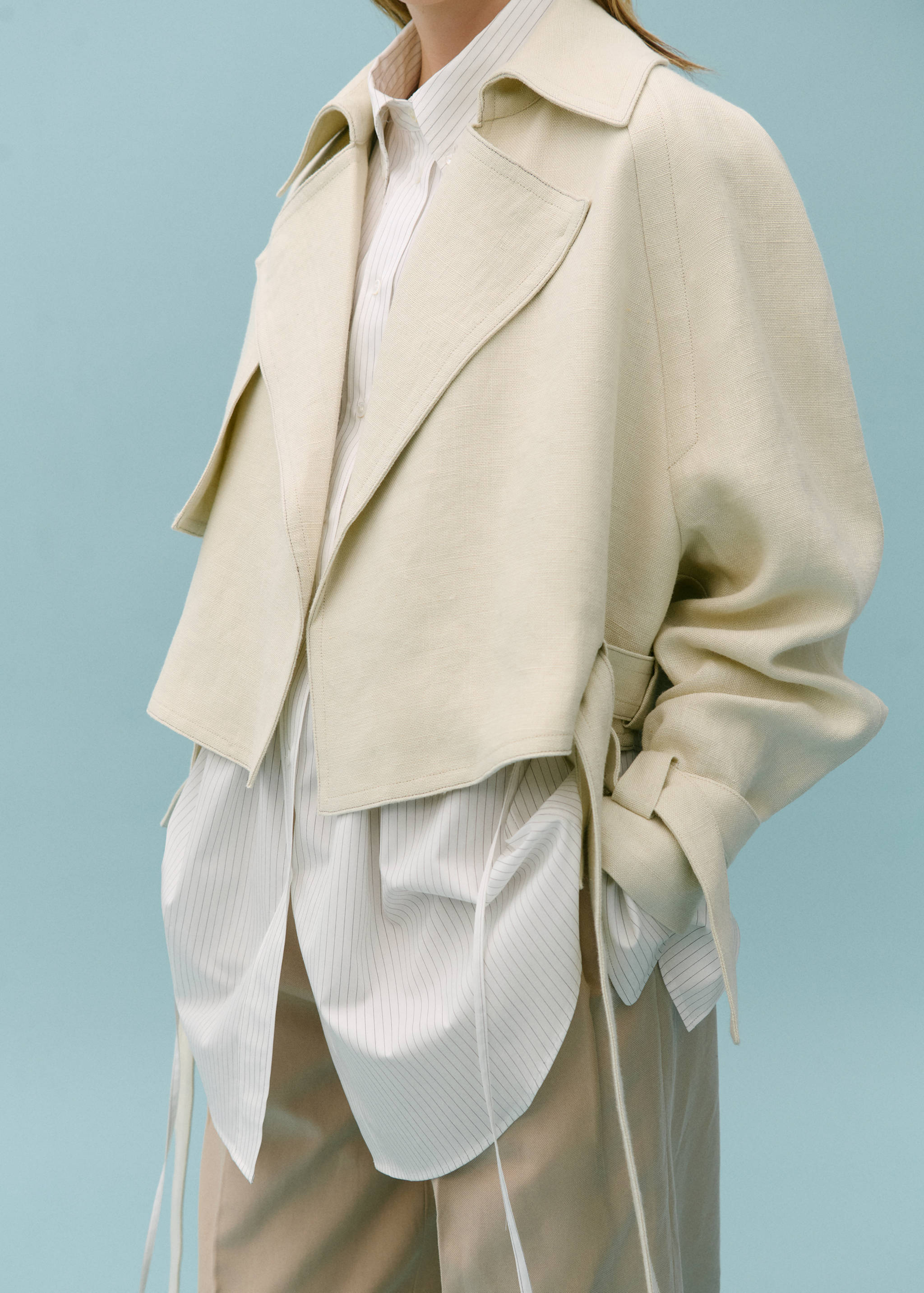 100% linen cropped trench coat - Details of the article 6