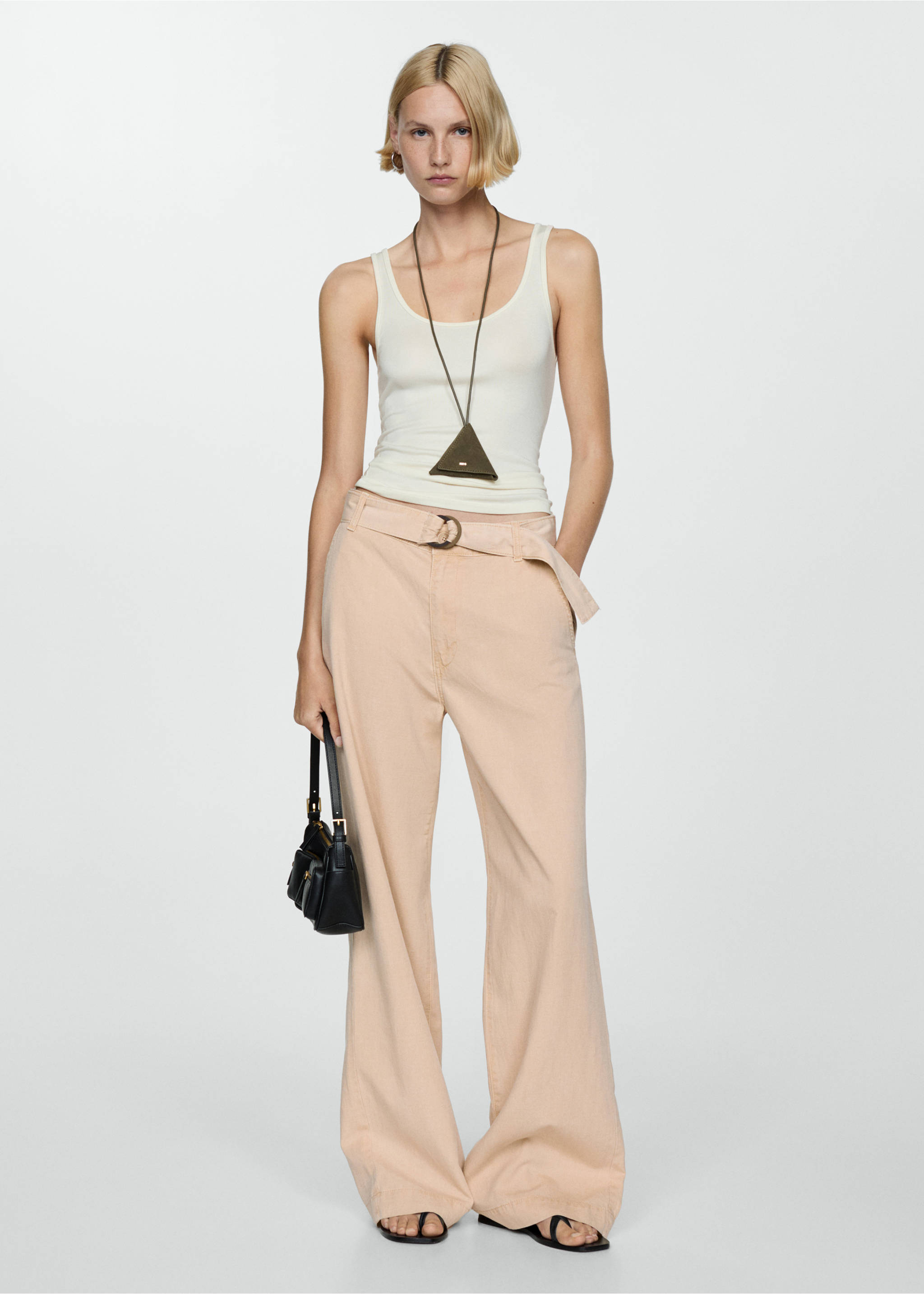 Flowy wide leg trousers with belt - General plane, Sand. Ref: 77000285-00.