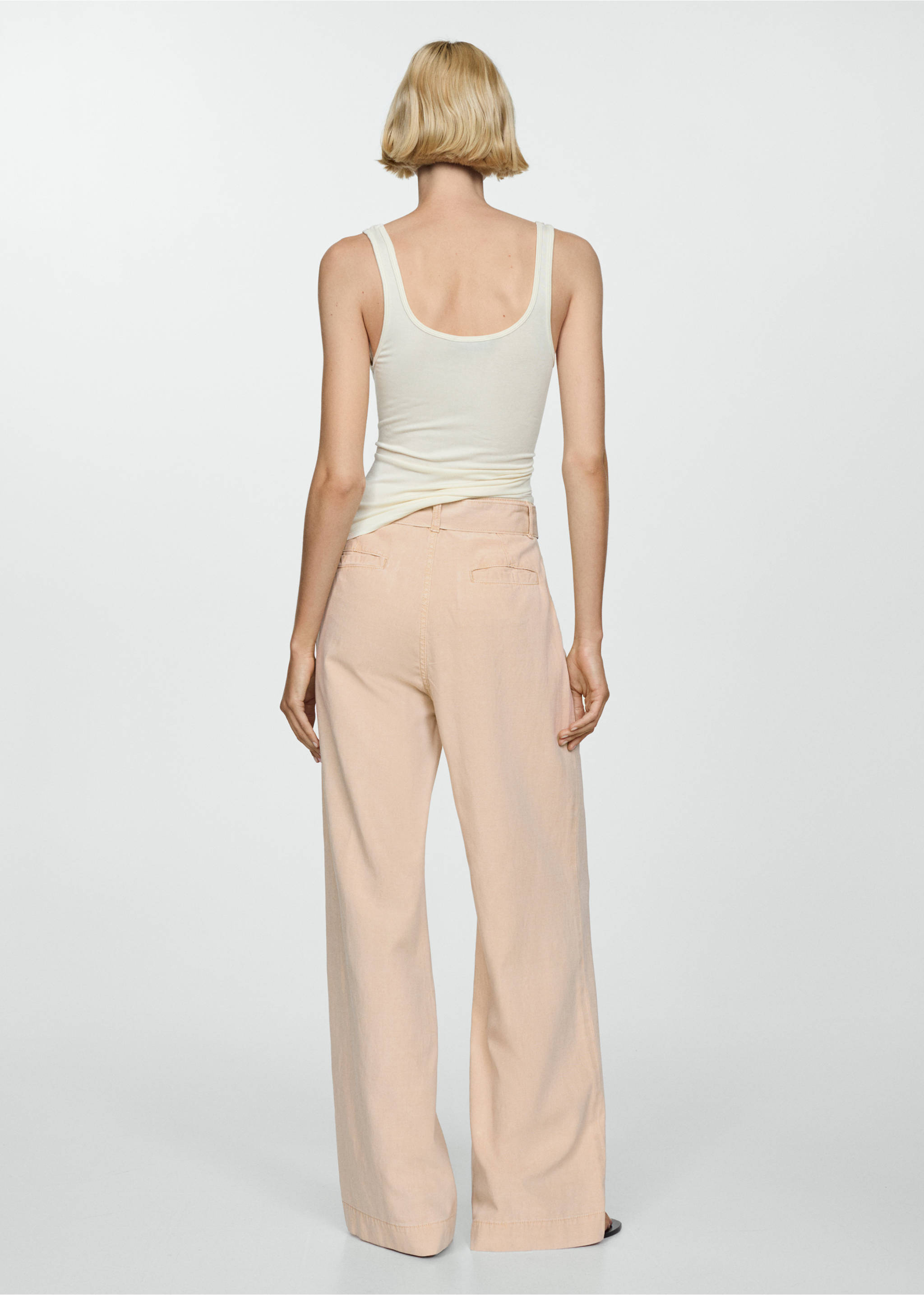 Flowy wide leg trousers with belt - Reverse of the article, Sand. Ref: 77000285-00.
