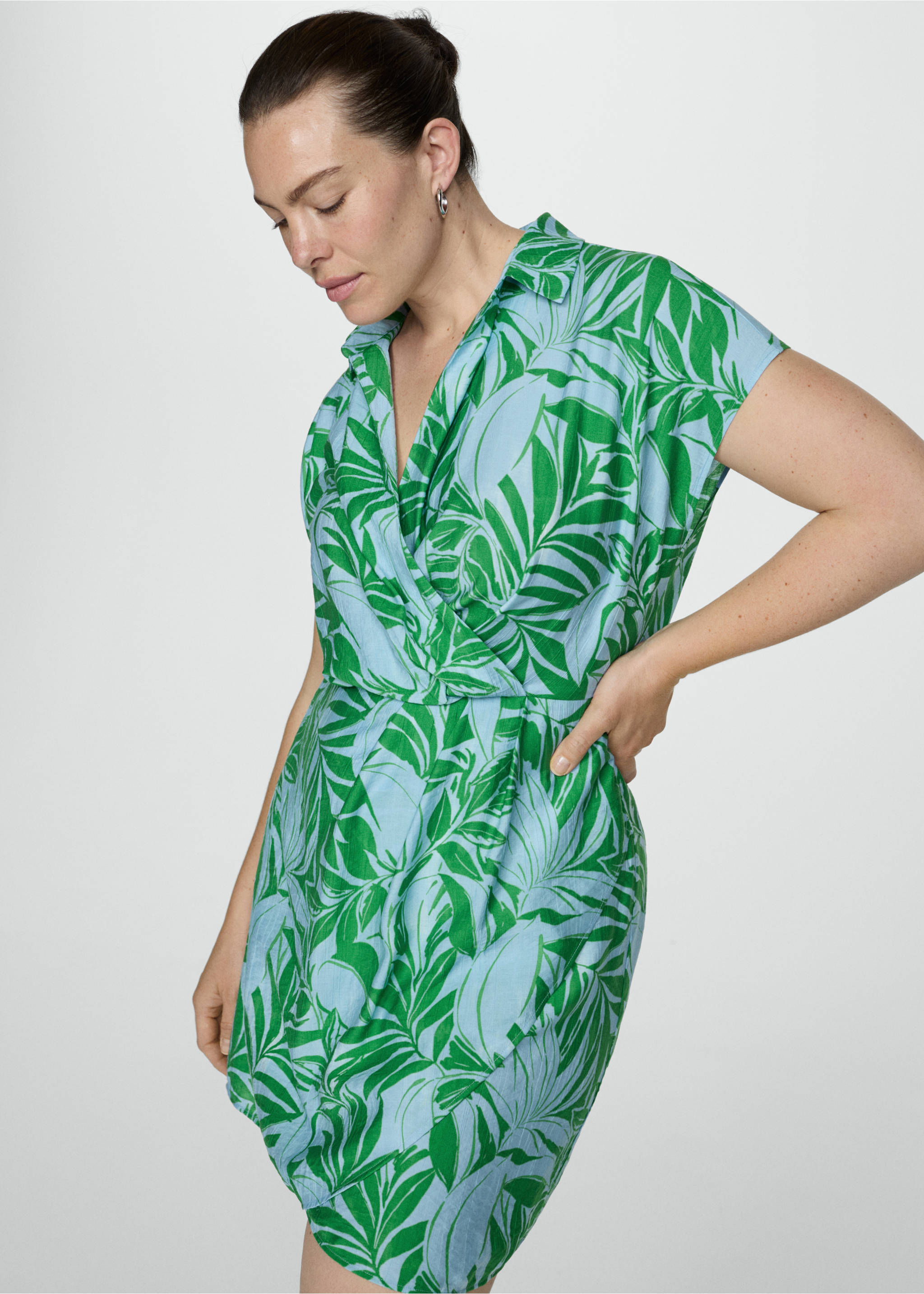 Print wrap dress - Details of the article 5, Blue. Ref: 77000355-00.