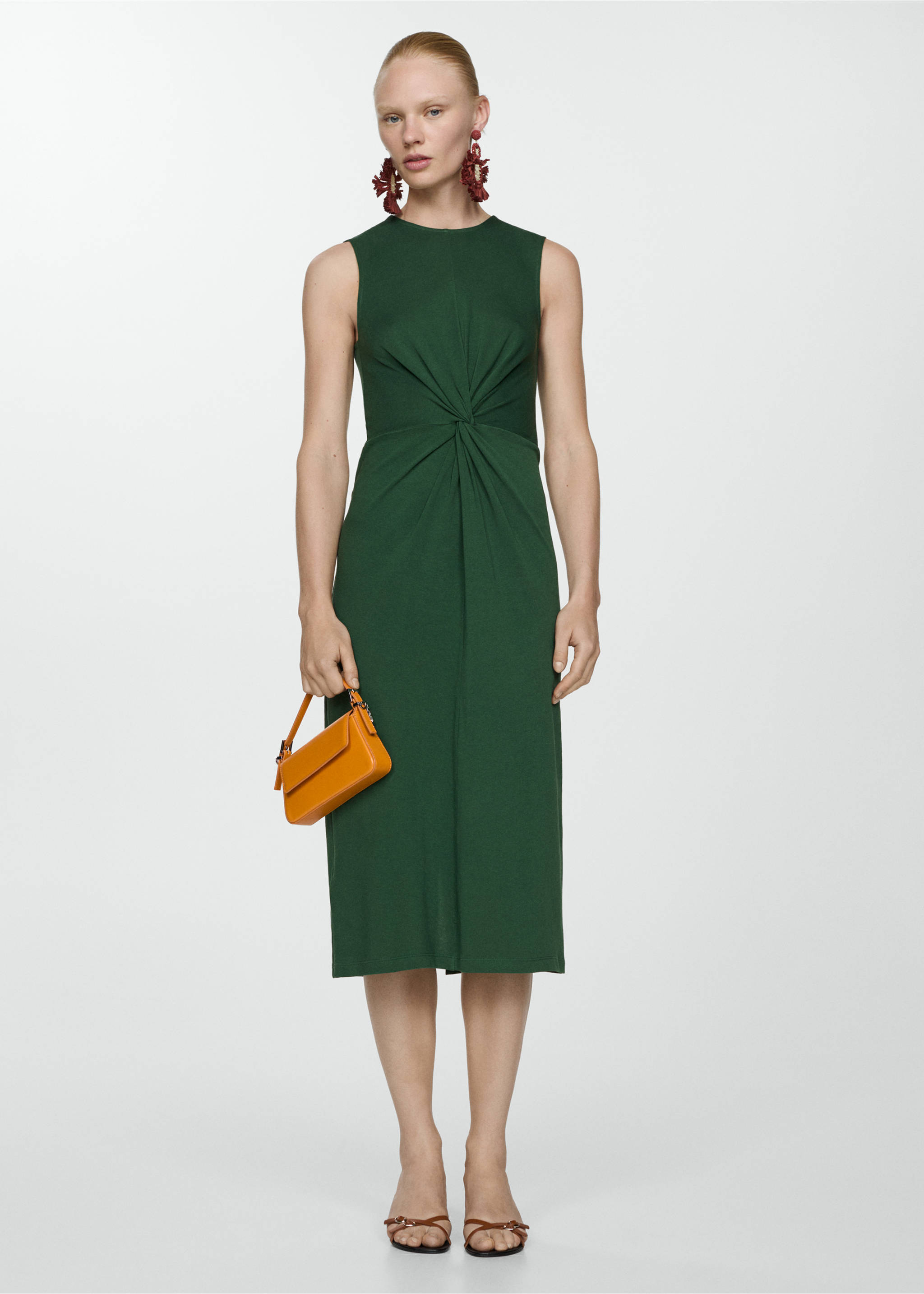Rochie midi cu detaliu drapat - Plan general, Verde. Ref: 77000368-00.