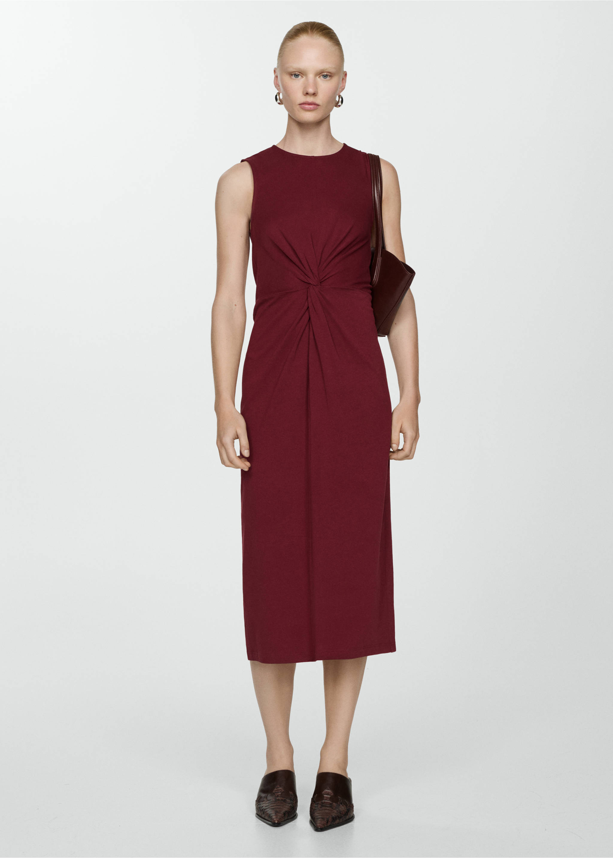 Midi-dress with draped detail - General plane, Maroon. Ref: 77000368-00.