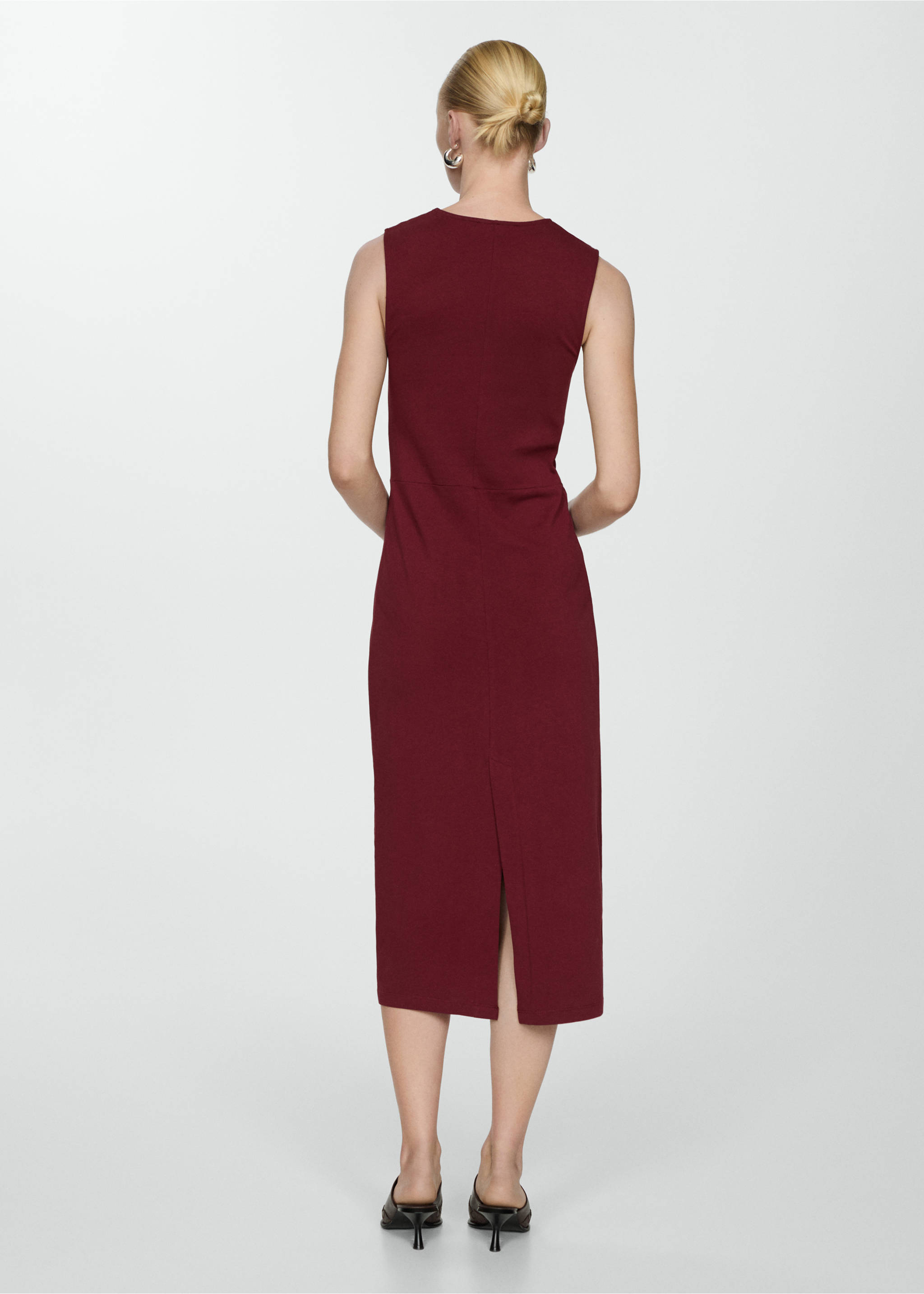Midi-dress with draped detail - Reverse of the article, Maroon. Ref: 77000368-00.