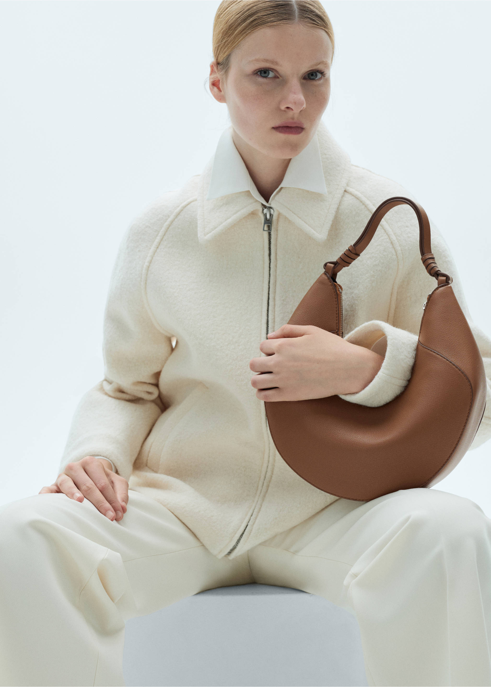 Faux-leather shoulder bag - General plane, Medium Brown. Ref: 77000374-00.