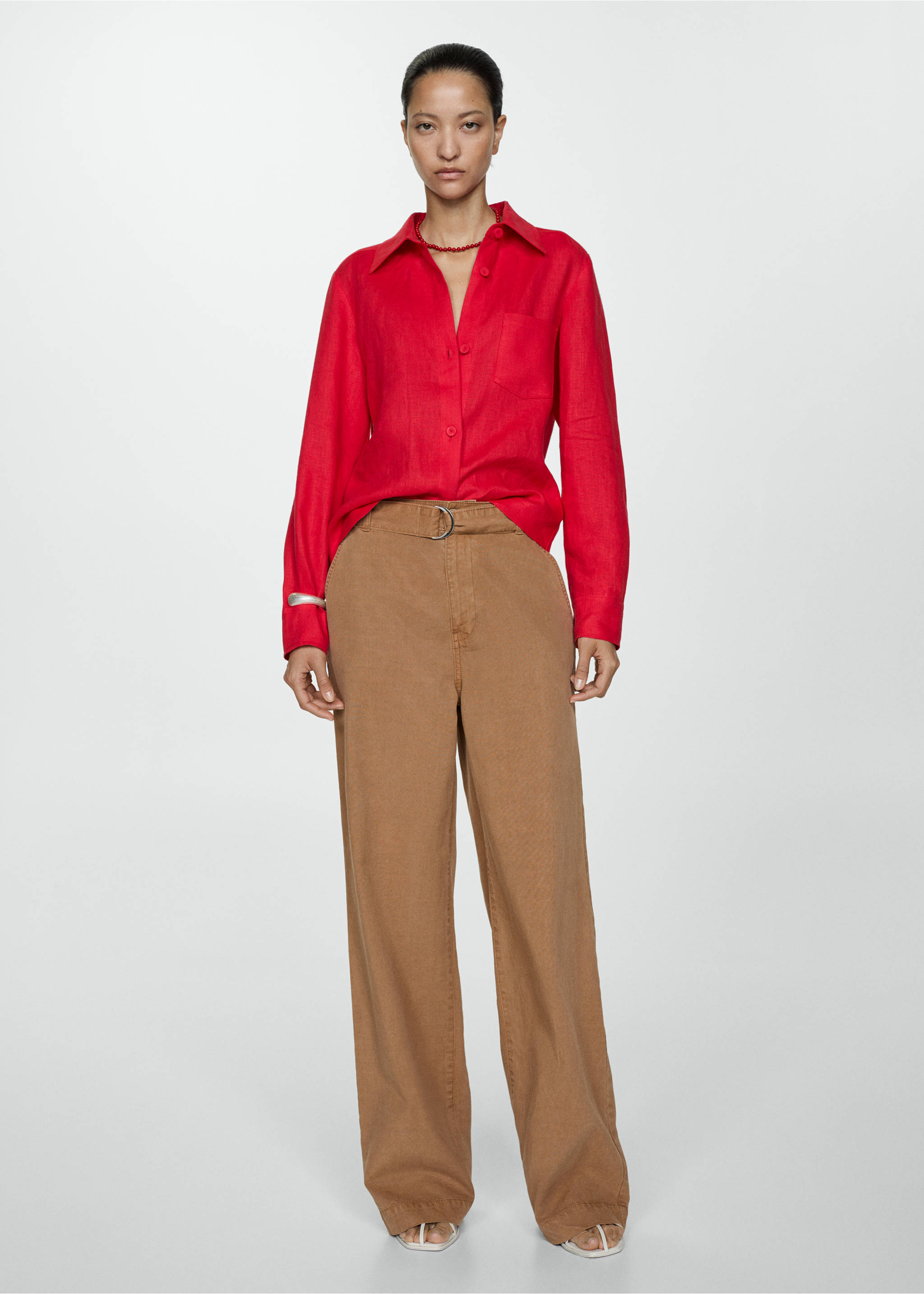 Flowy wide leg trousers with belt - General plane, Brown. Ref: 77000378-00.