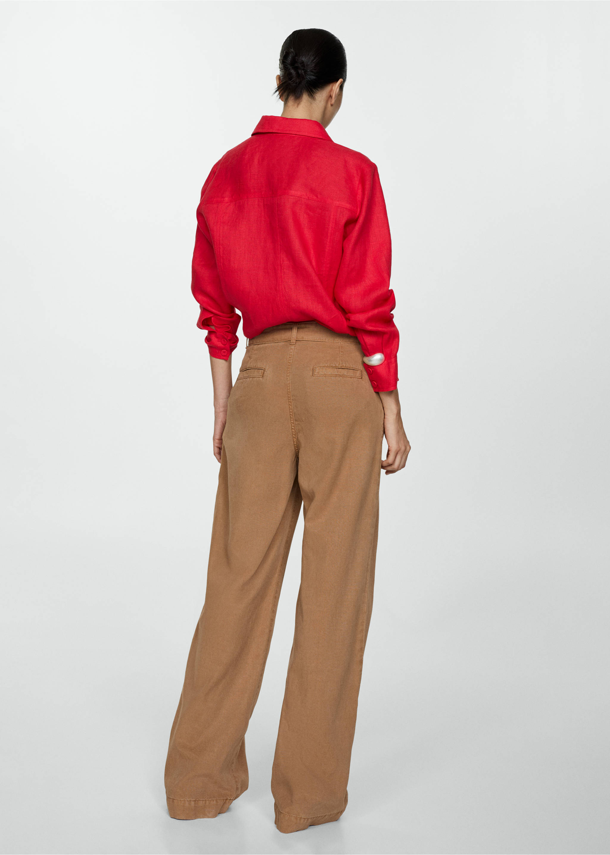 Flowy wide leg trousers with belt - Reverse of the article, Brown. Ref: 77000378-00.