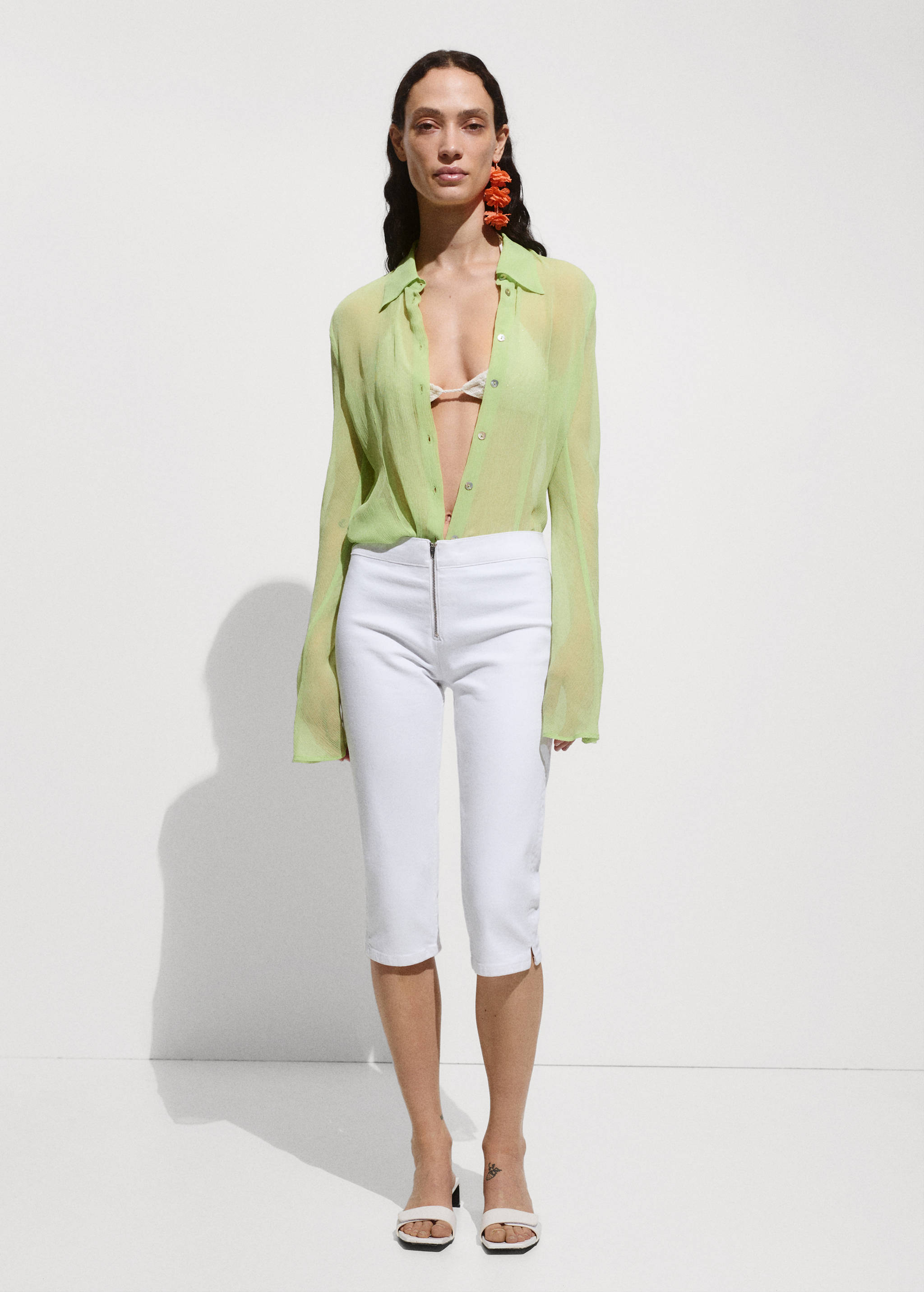 Slim-fit capri jeans with zip - General plane