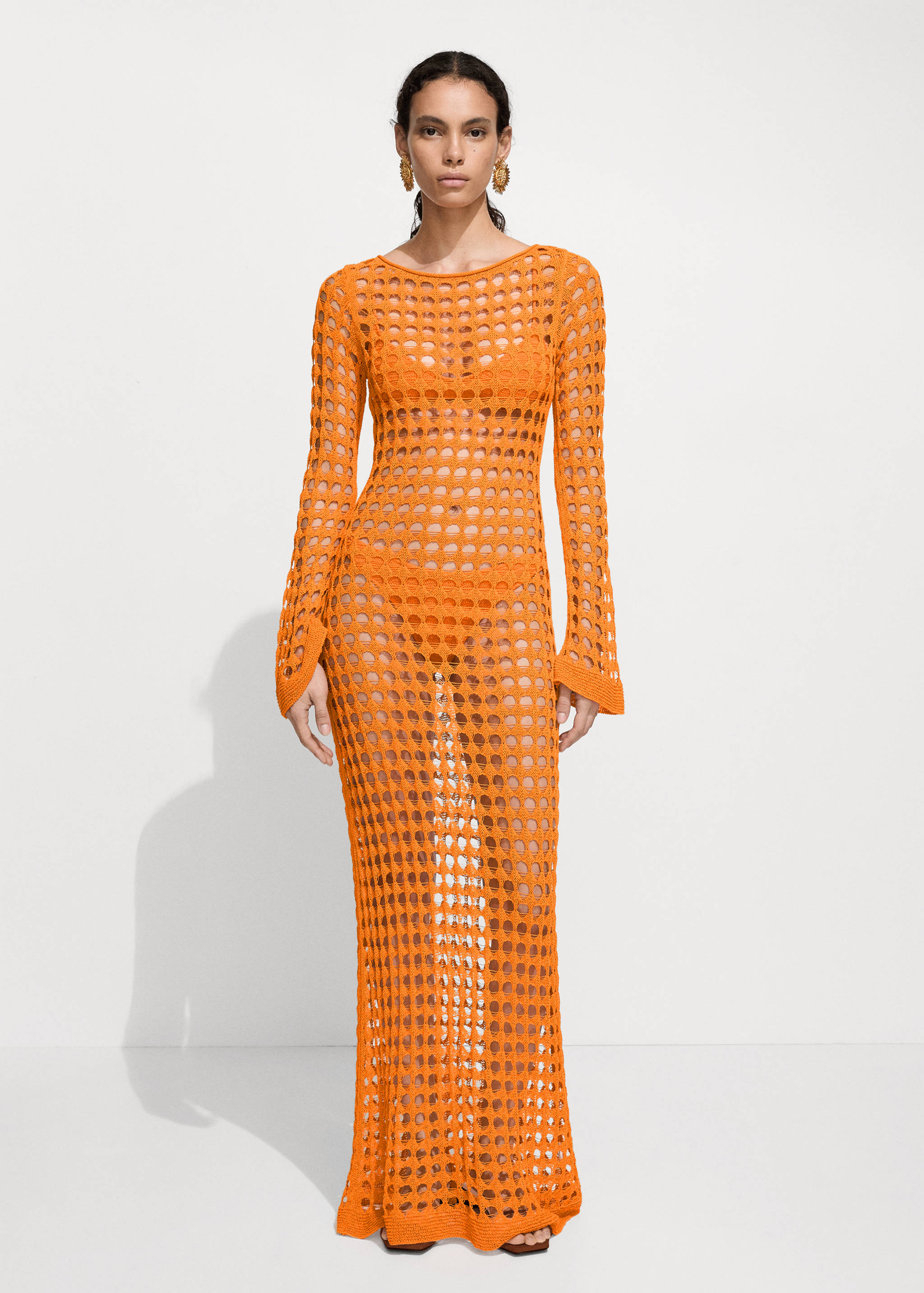 Robe longue maille ajourée - Plan général