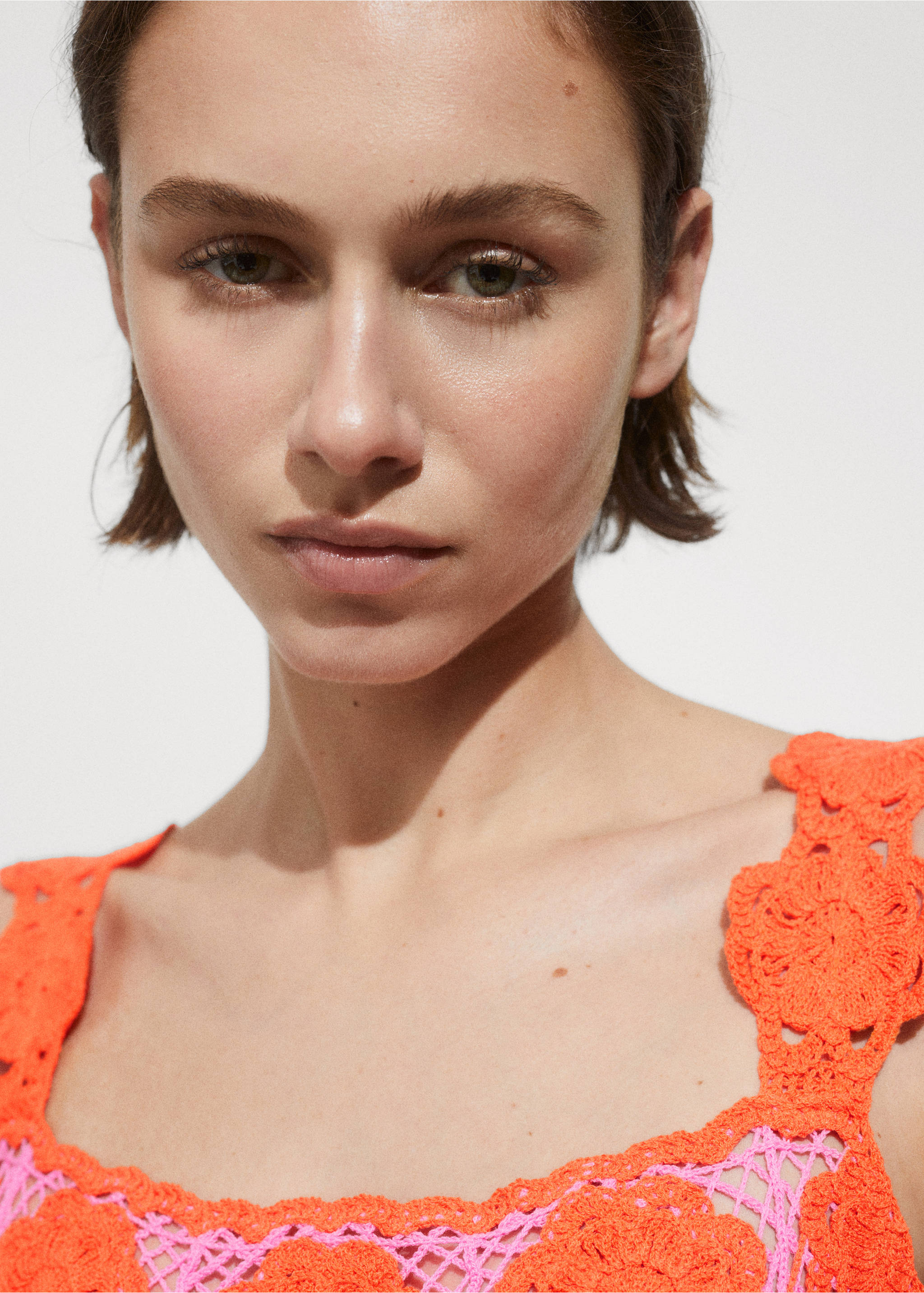 Floral crochet dress - Details of the article 1, Orange. Ref: 77000383-00.