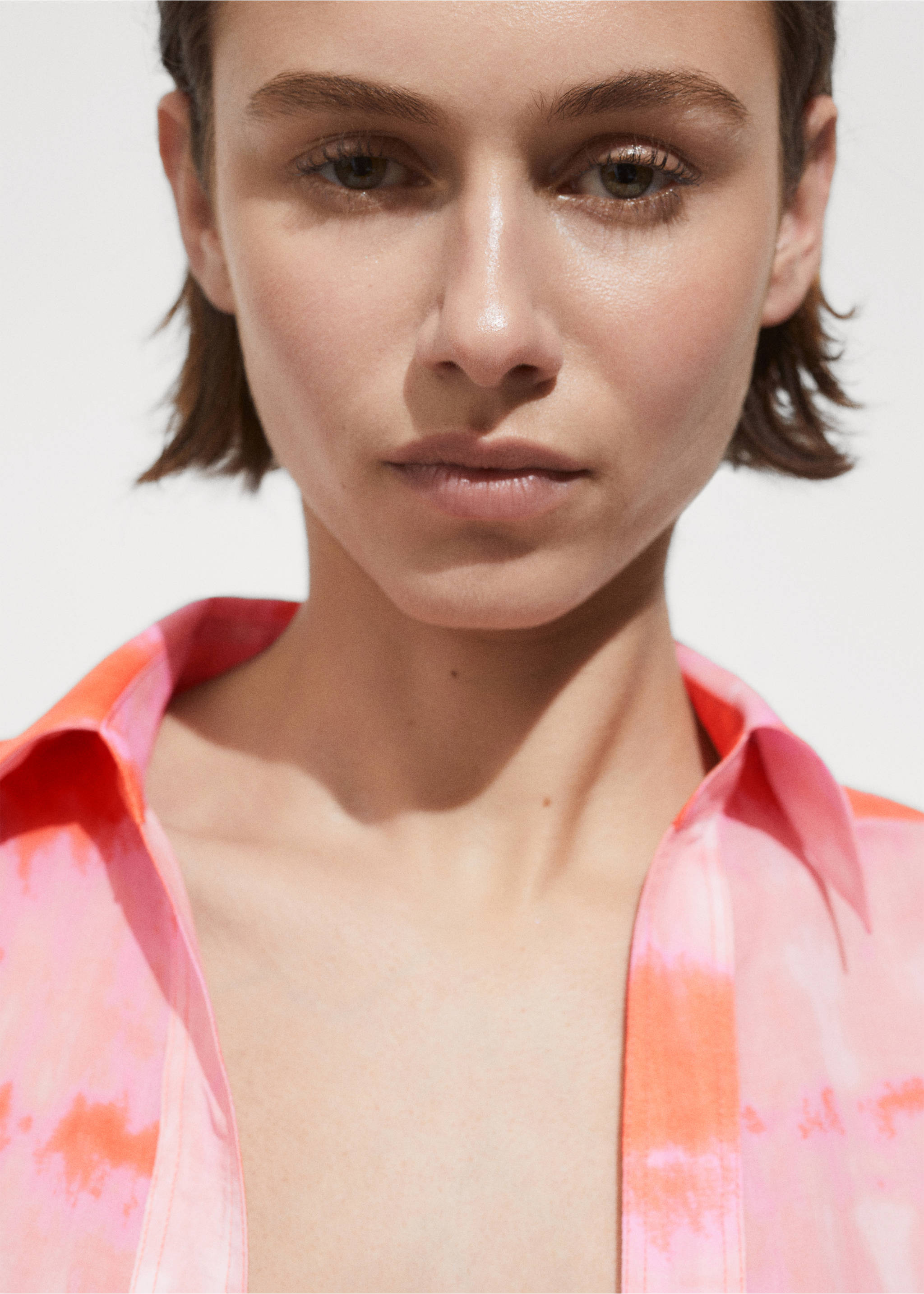 Printed shirt dress - Details of the article 1, Orange. Ref: 77000388-00.