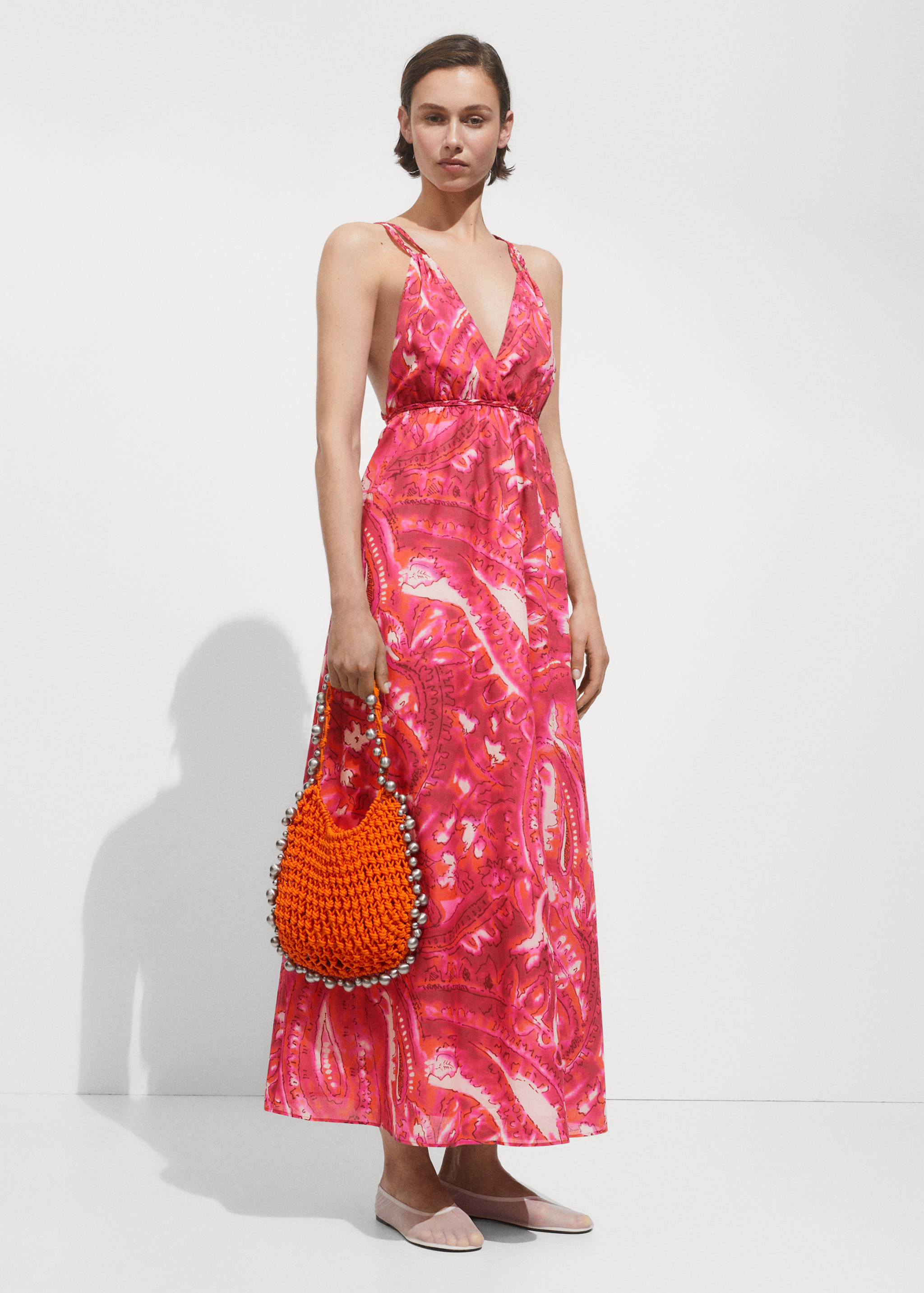 Gemustertes Kleid mit doppelten Trägern - Allgemeine Ansicht