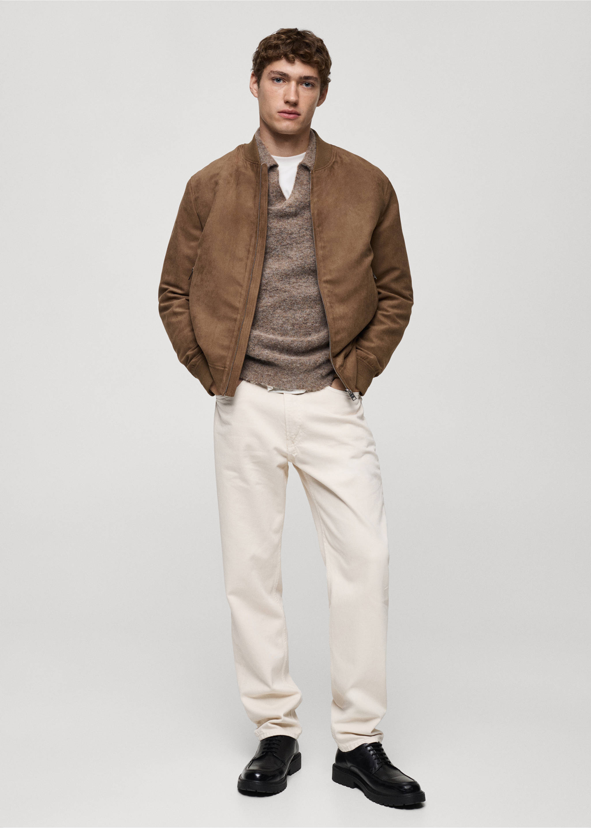 Bomberjacke mit Wildleder-Effekt - Allgemeine Ansicht, Beige. Ref: 77000571-00.