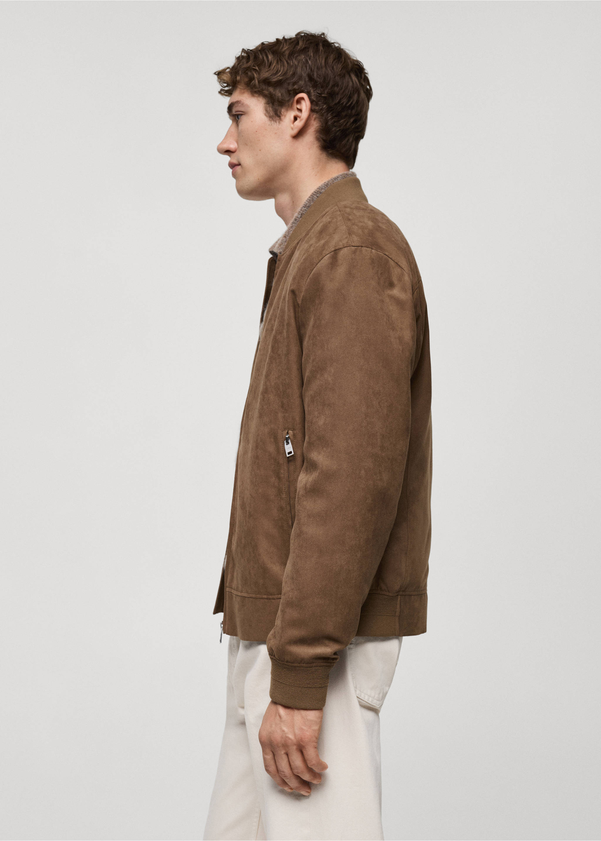 Bomberjacke mit Wildleder-Effekt - Detail des Artikels 2, Beige. Ref: 77000571-00.