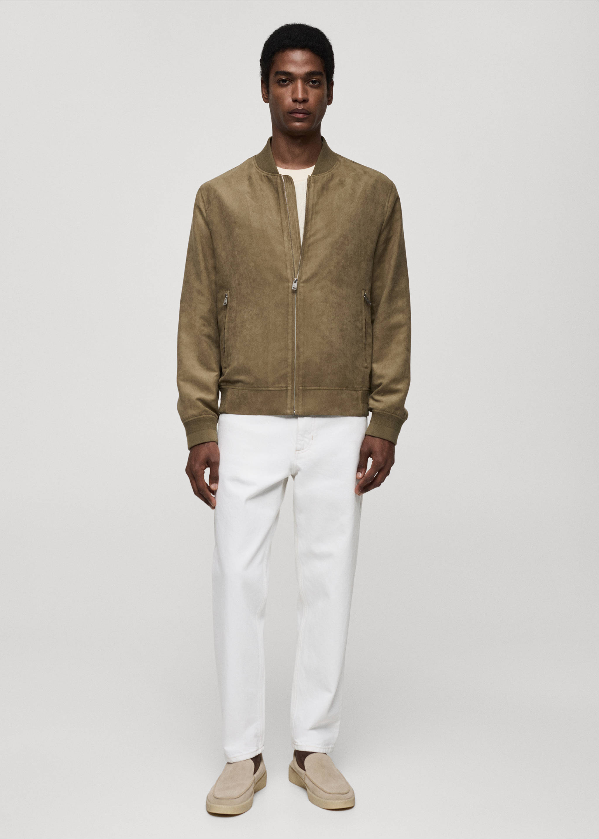 Suede-effect bomber jacket - General plane, Khaki. Ref: 77000571-00.