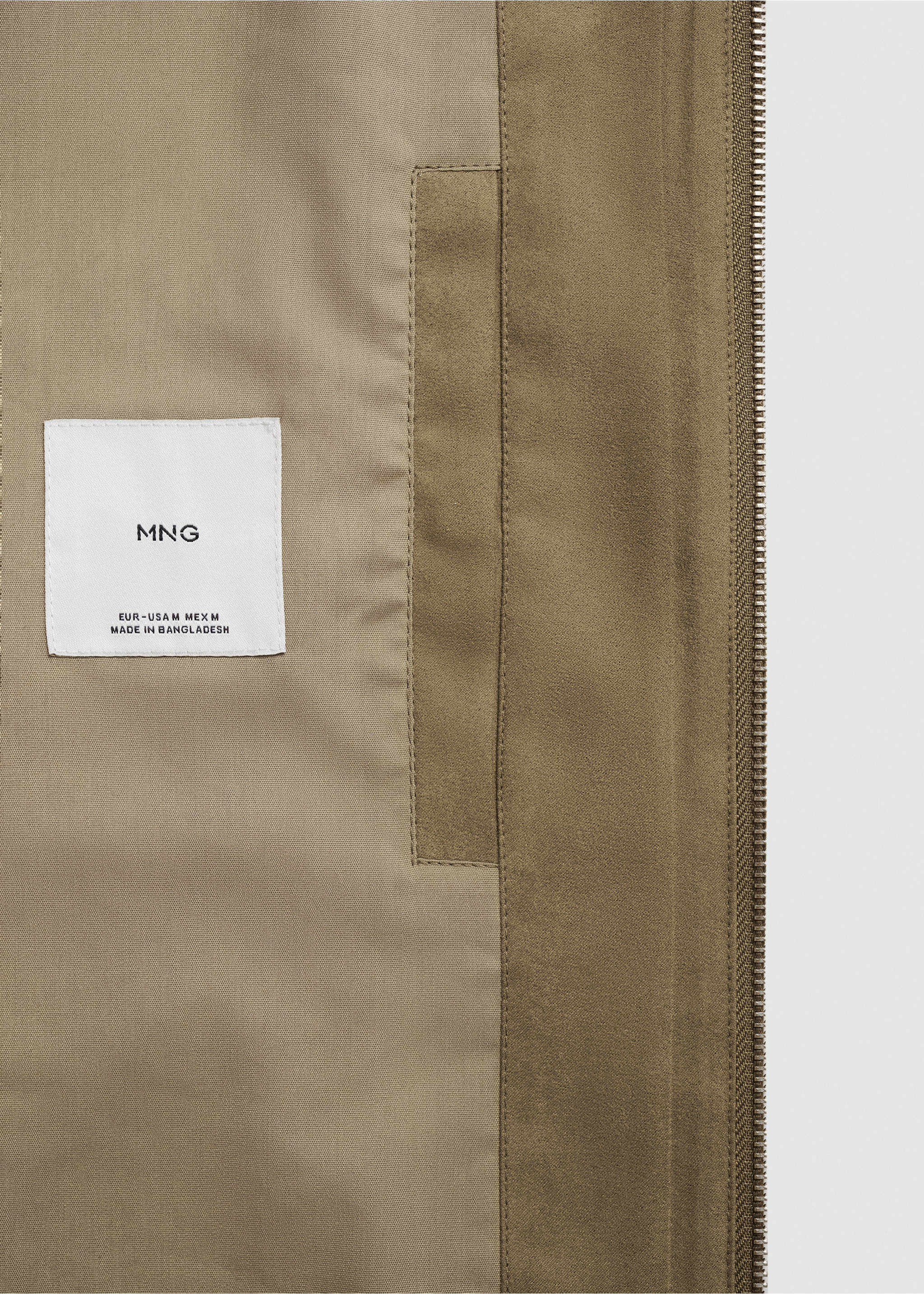 Suede-effect bomber jacket - Details of the article 8, Khaki. Ref: 77000571-00.