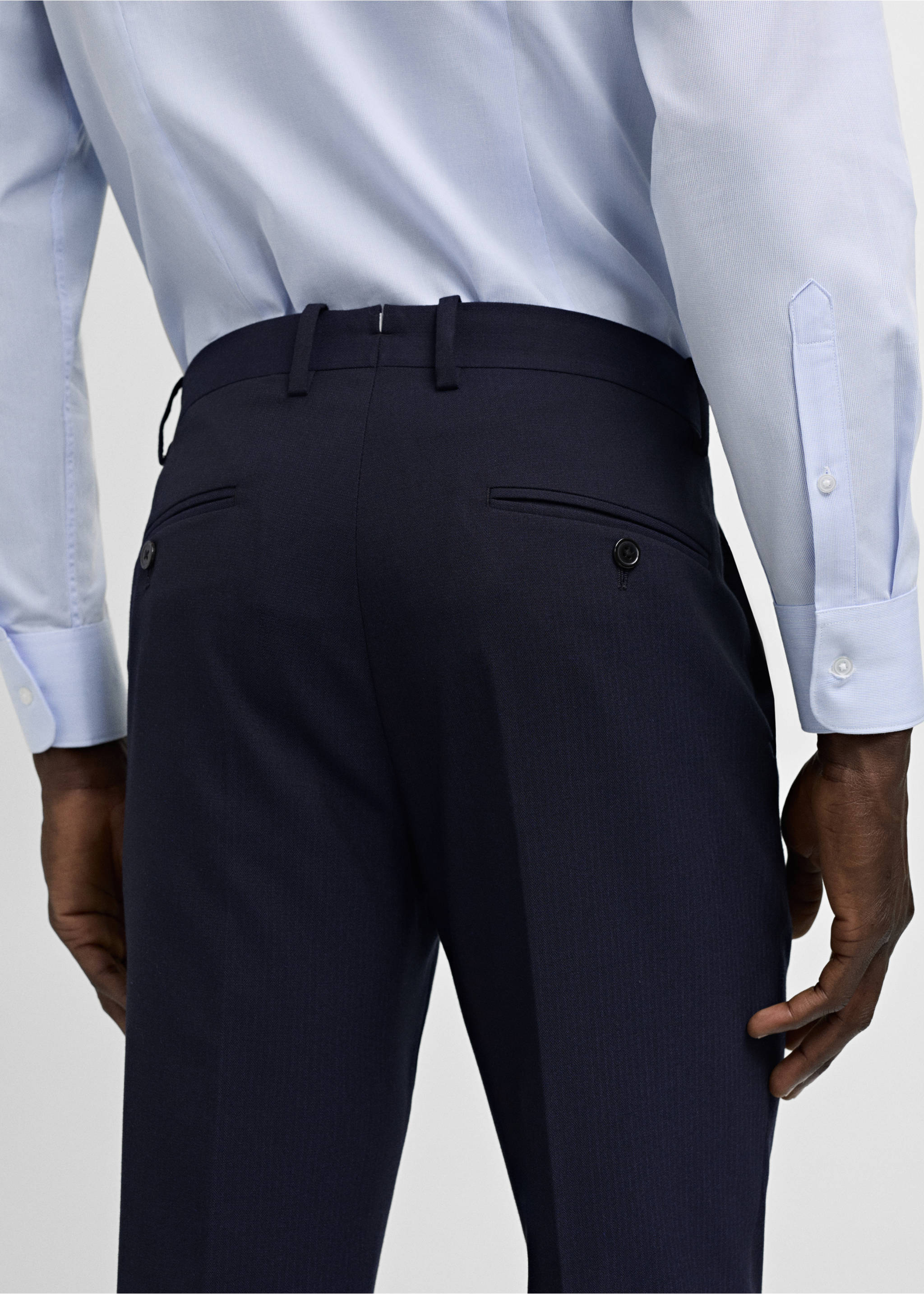 Stretch-fabric slim-fit suit trousers - Details of the article 2, Dark Navy. Ref: 77000573-00.