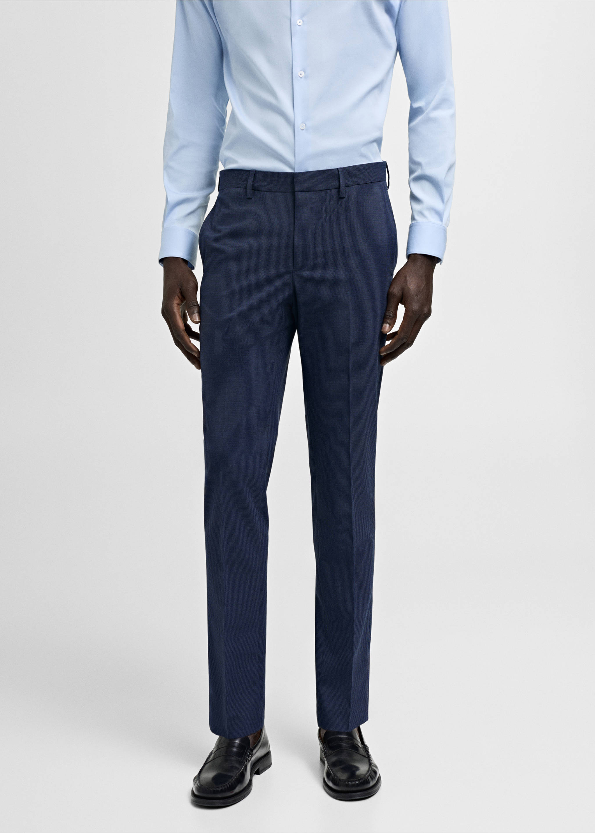 Stretch fabric super slim-fit suit trousers - Medium plane, Ink Blue. Ref: 77000577-00.