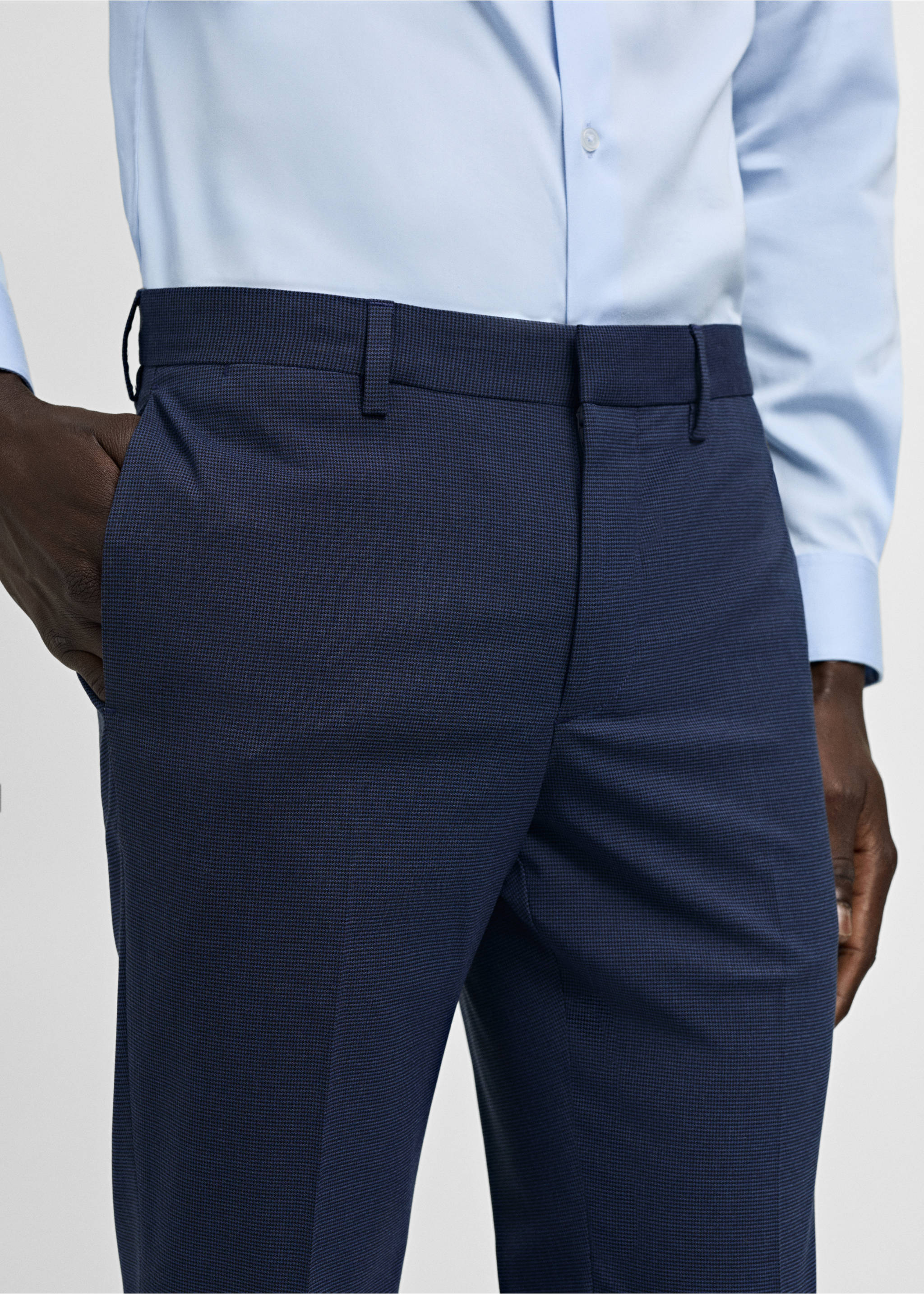 Stretch fabric super slim-fit suit trousers - Details of the article 1, Ink Blue. Ref: 77000577-00.