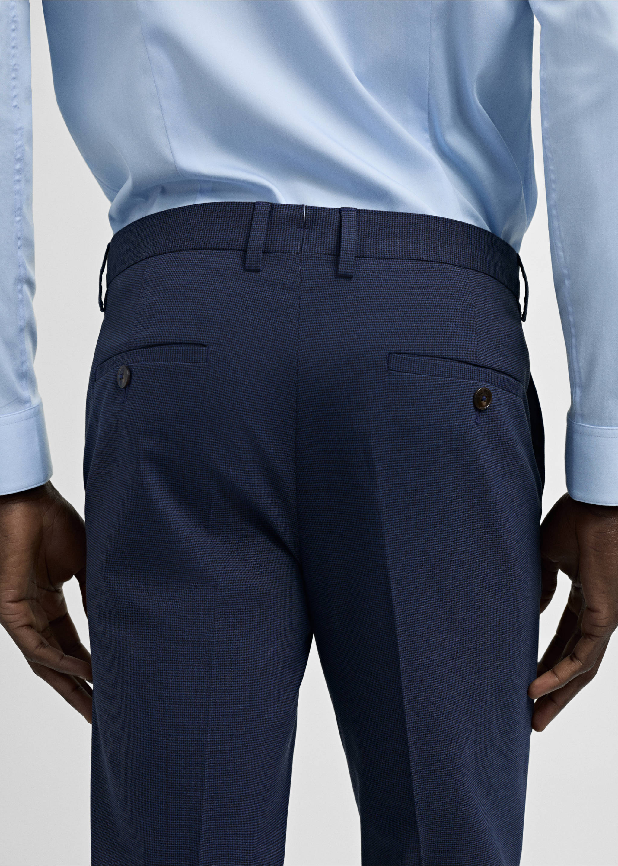 Stretch fabric super slim-fit suit trousers - Details of the article 6, Ink Blue. Ref: 77000577-00.