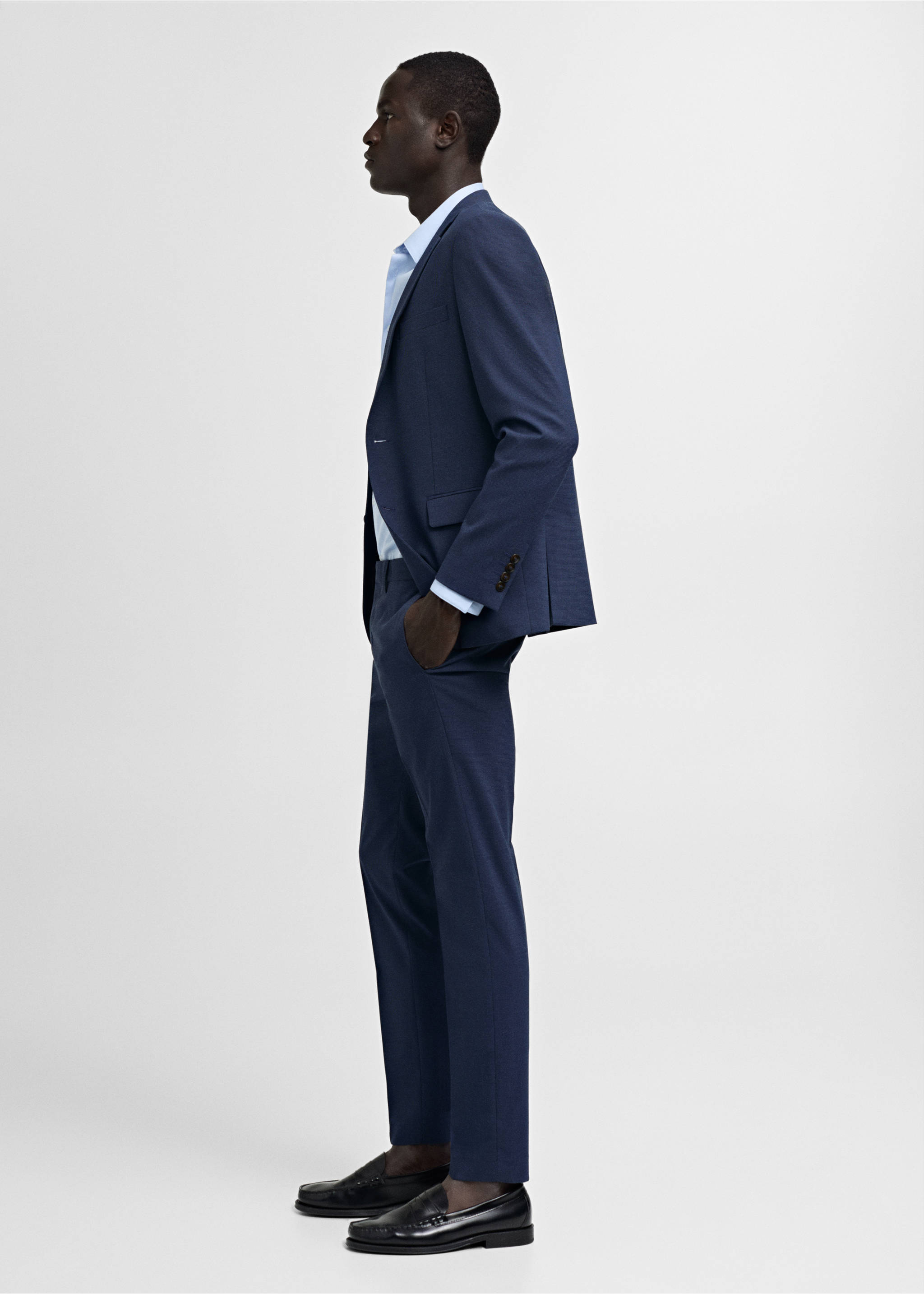 Stretch fabric super slim-fit suit trousers - Details of the article 2, Ink Blue. Ref: 77000577-00.