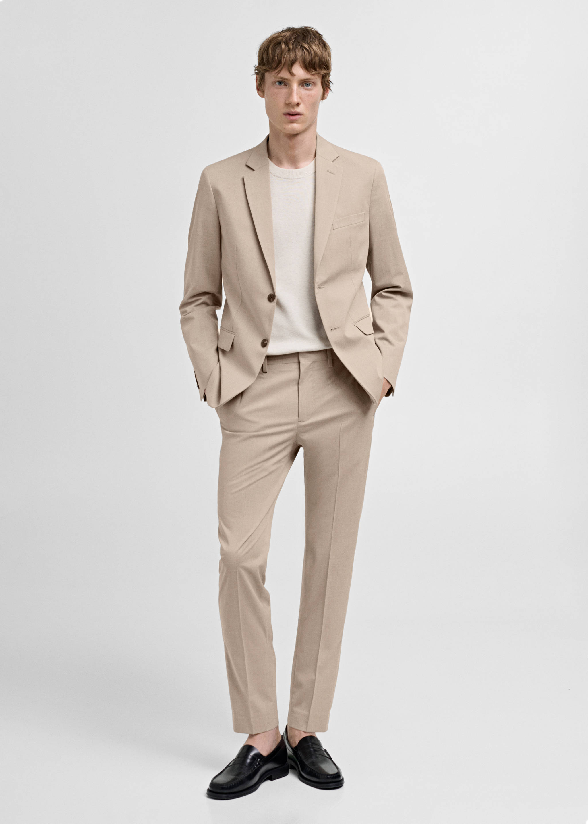Super Slim Fit-Anzughose aus Stretchstoff - Allgemeine Ansicht, Beige. Ref: 77000580-00.