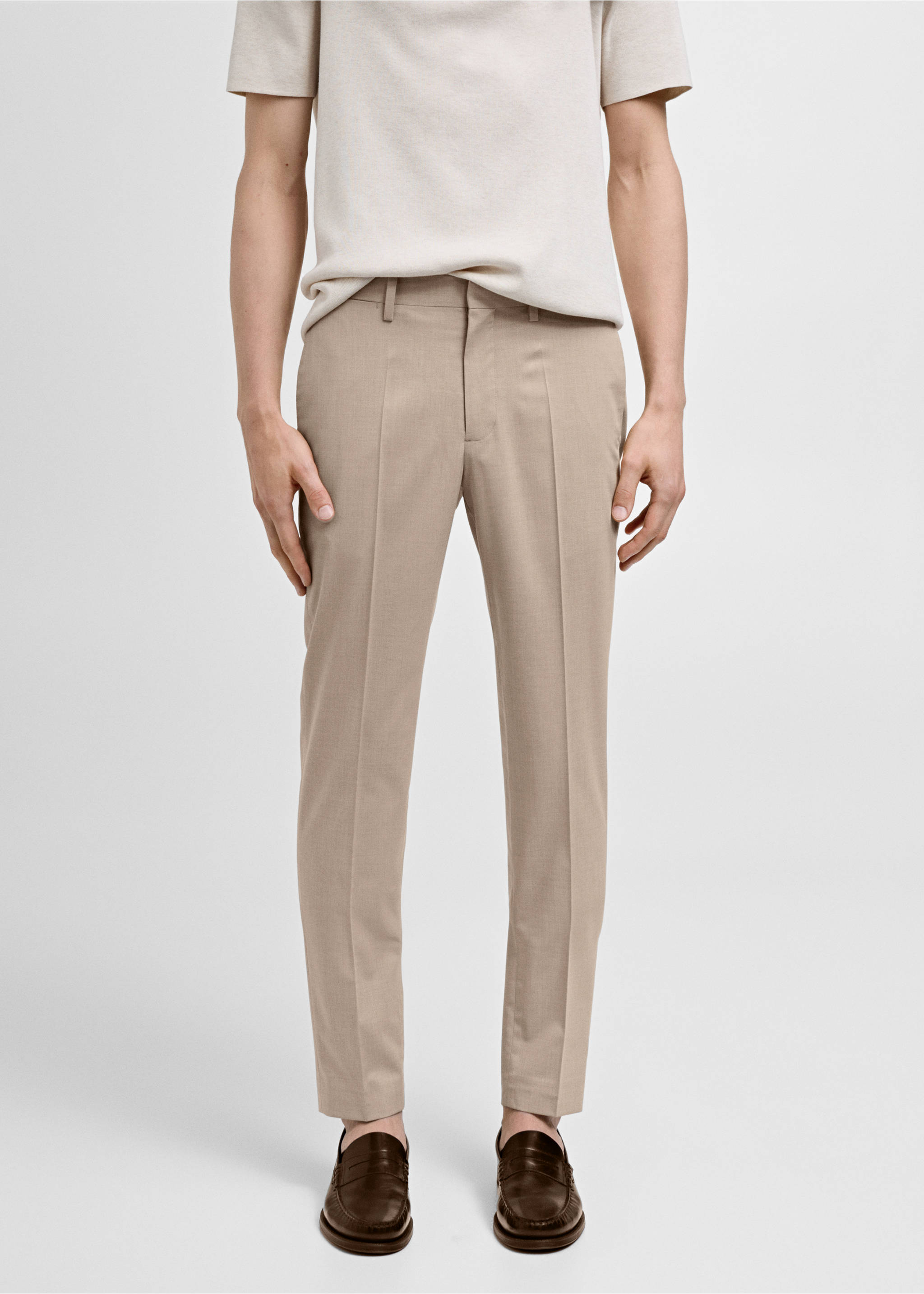 Super Slim Fit-Anzughose aus Stretchstoff - Mittlere Ansicht, Beige. Ref: 77000580-00.