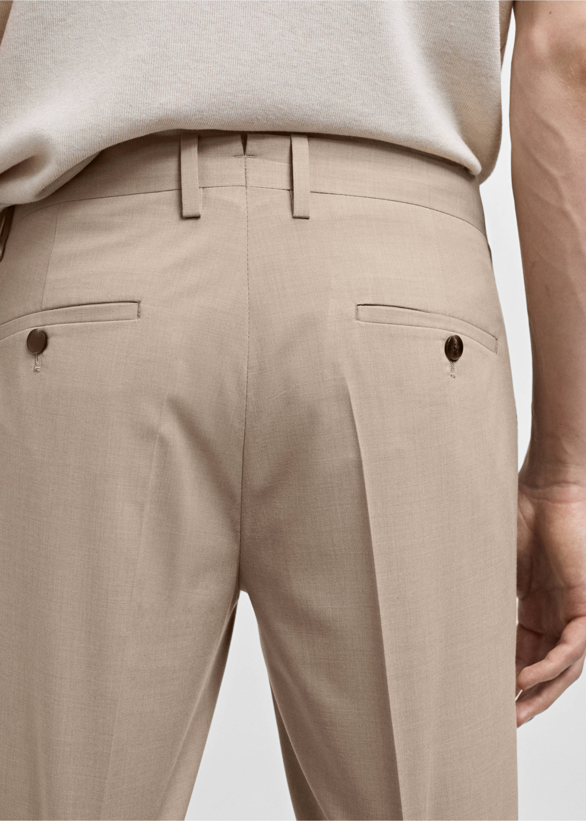 Stretch fabric super slim-fit suit trousers - Details of the article 6, Beige. Ref: 77000580-00.
