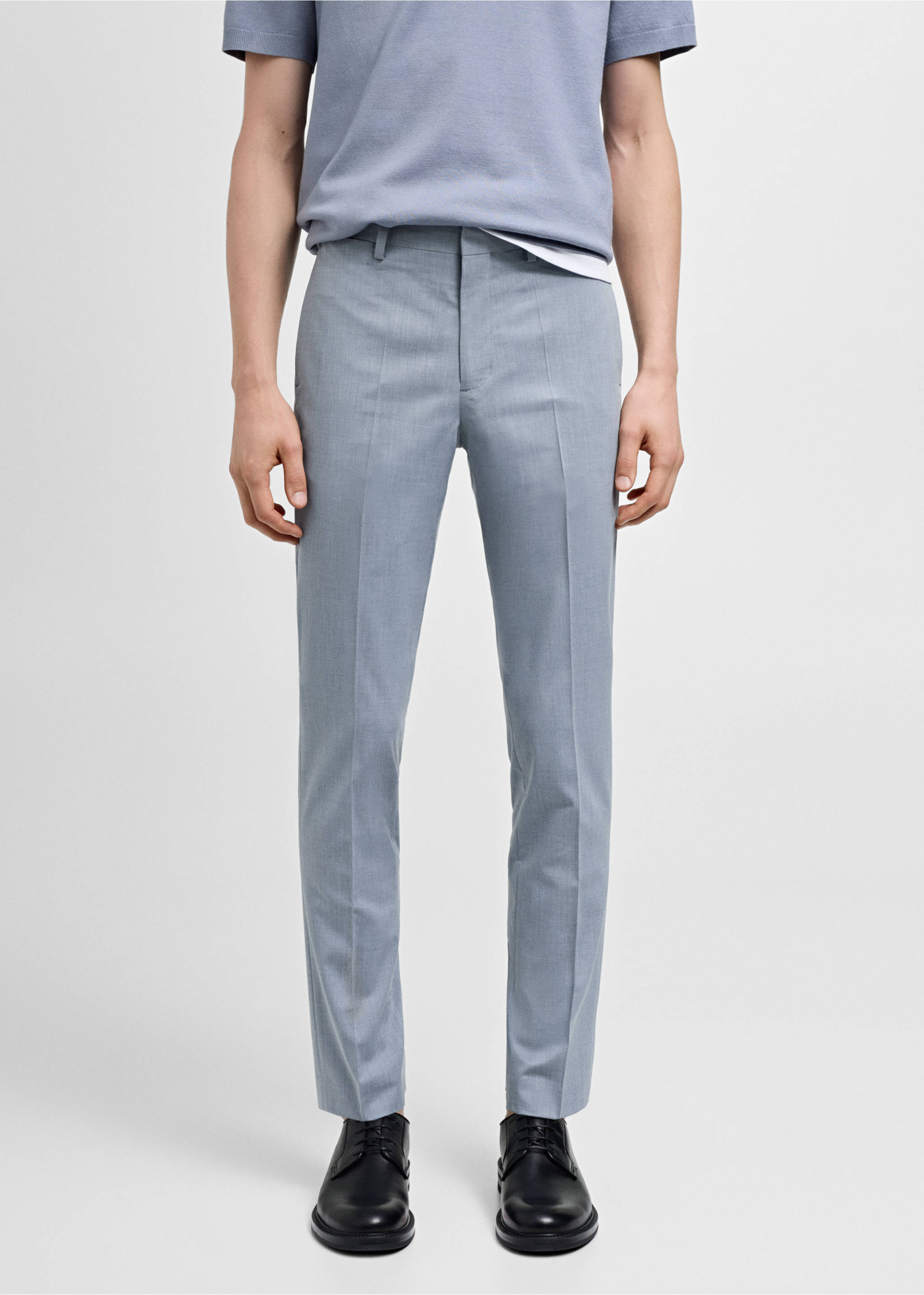 Super Slim Fit-Anzughose aus Stretchstoff - Mittlere Ansicht, Himmelblau. Ref: 77000583-00.