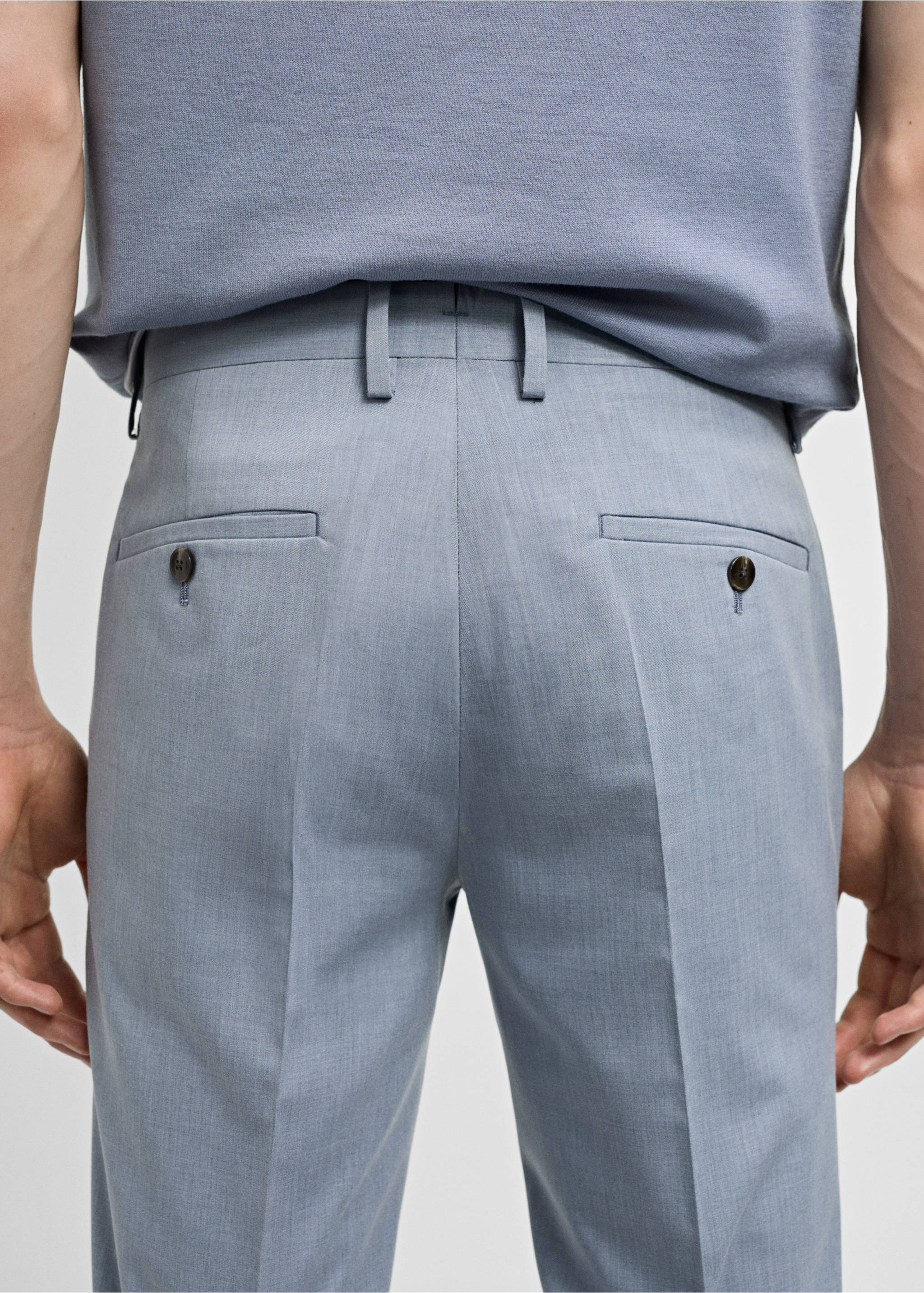 Super Slim Fit-Anzughose aus Stretchstoff - Detail des Artikels 6, Himmelblau. Ref: 77000583-00.