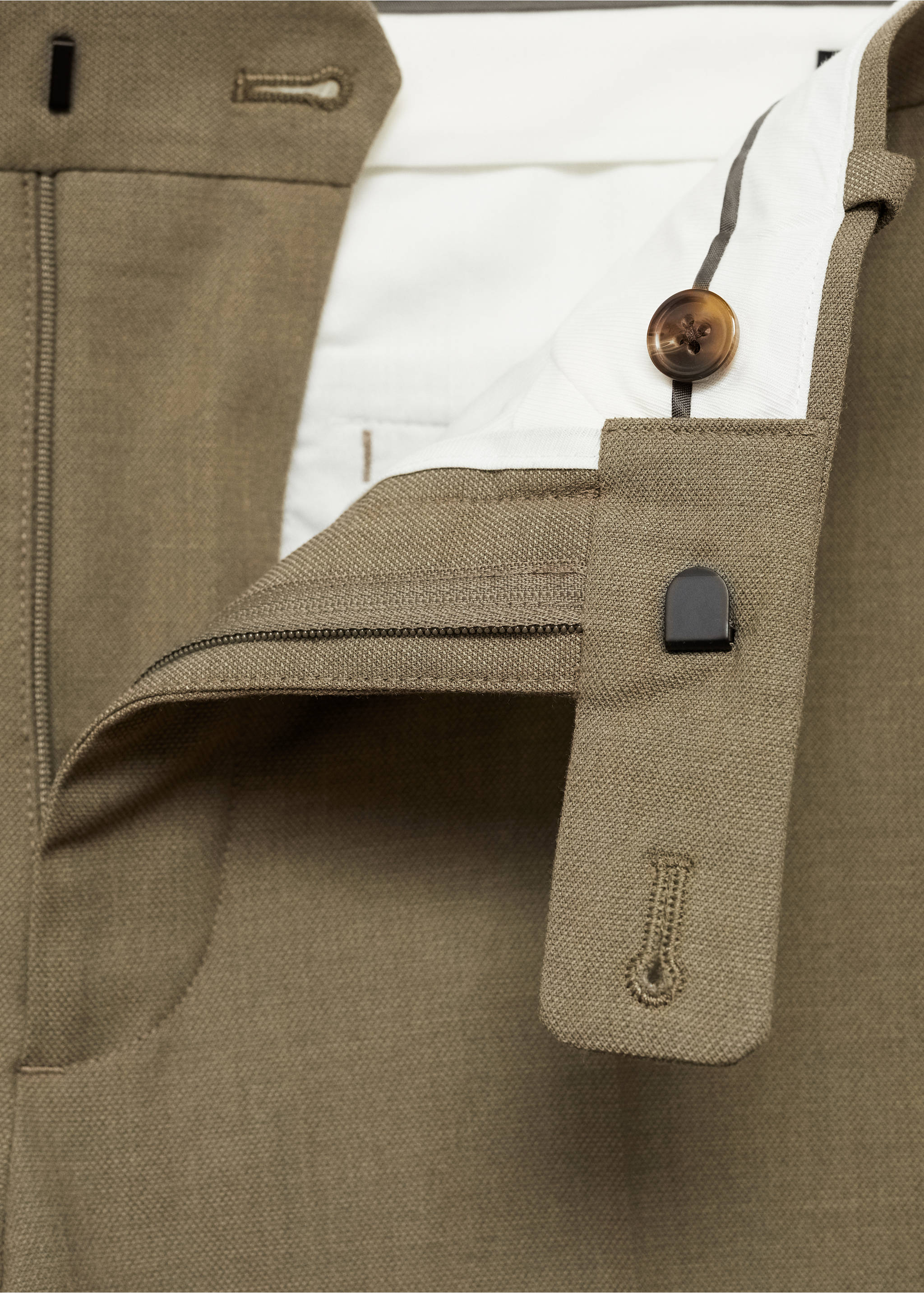 Stretch-fabric slim-fit suit pants - Details of the article 8, Green. Ref: 77000588-00.