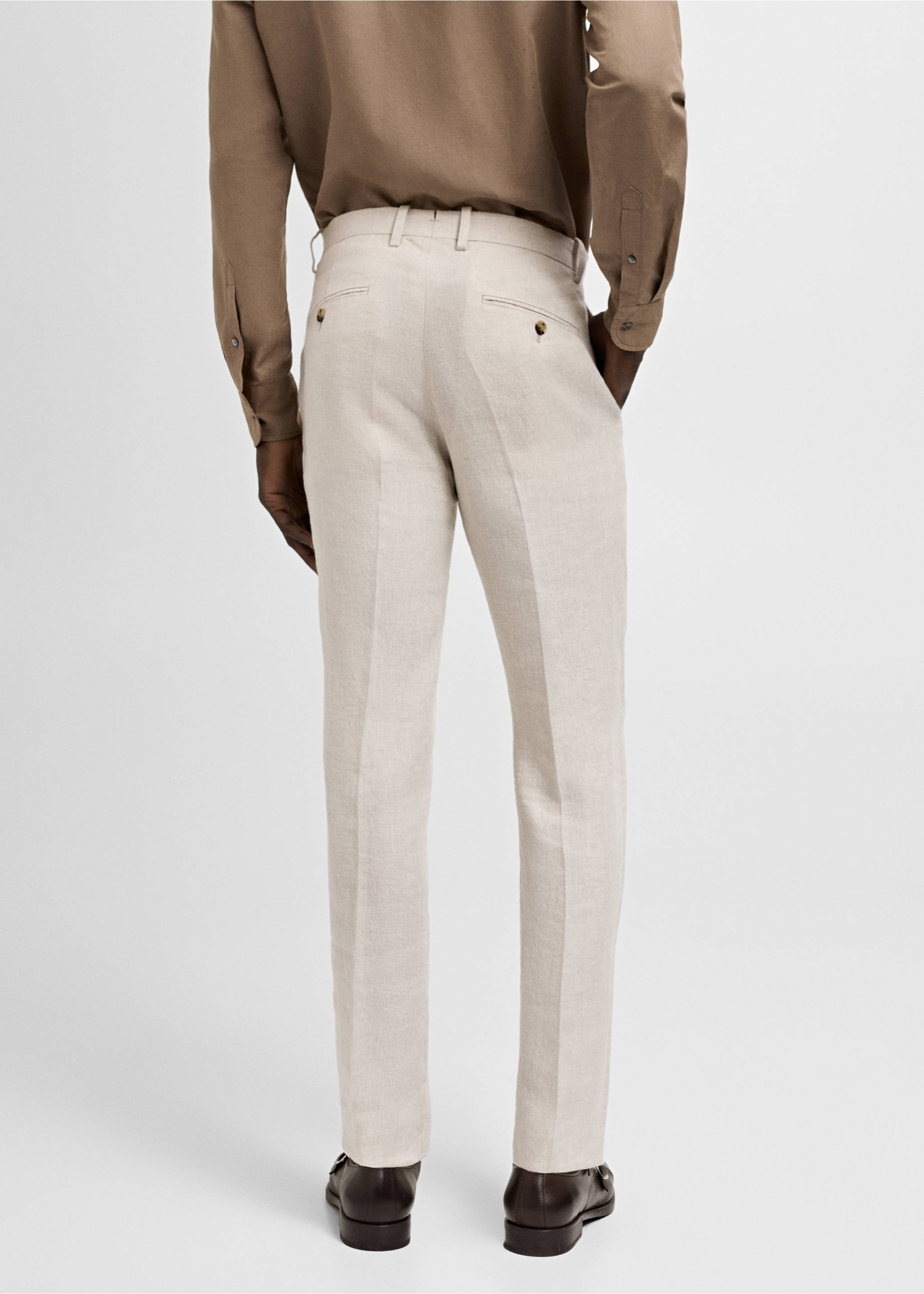 Slim-fit pantalon 100% linnen - Achterkant van het artikel, Open beige. Ref: 77000589-00.