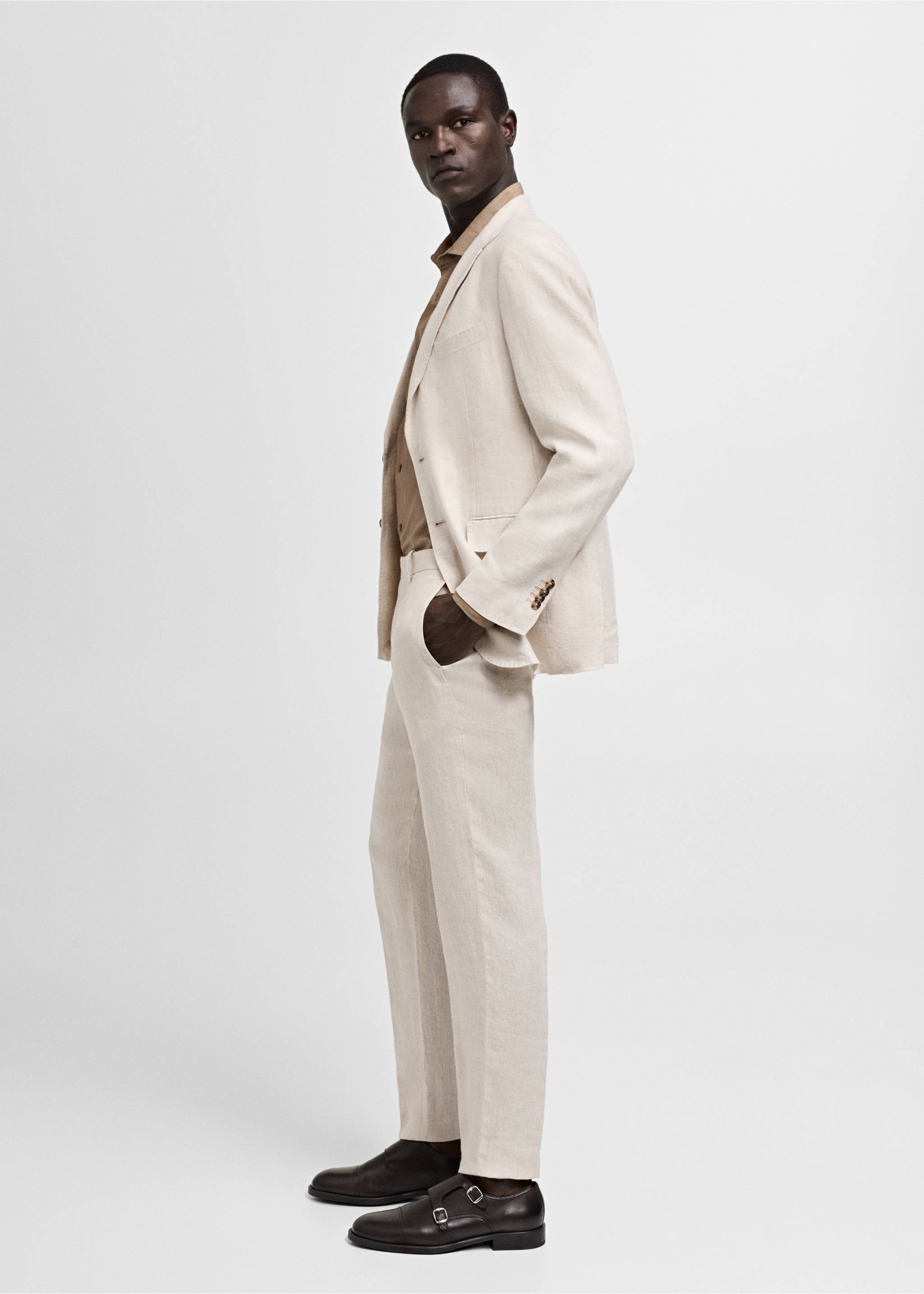 Slim-fit pantalon 100% linnen - Detail van het artikel 1, Open beige. Ref: 77000589-00.
