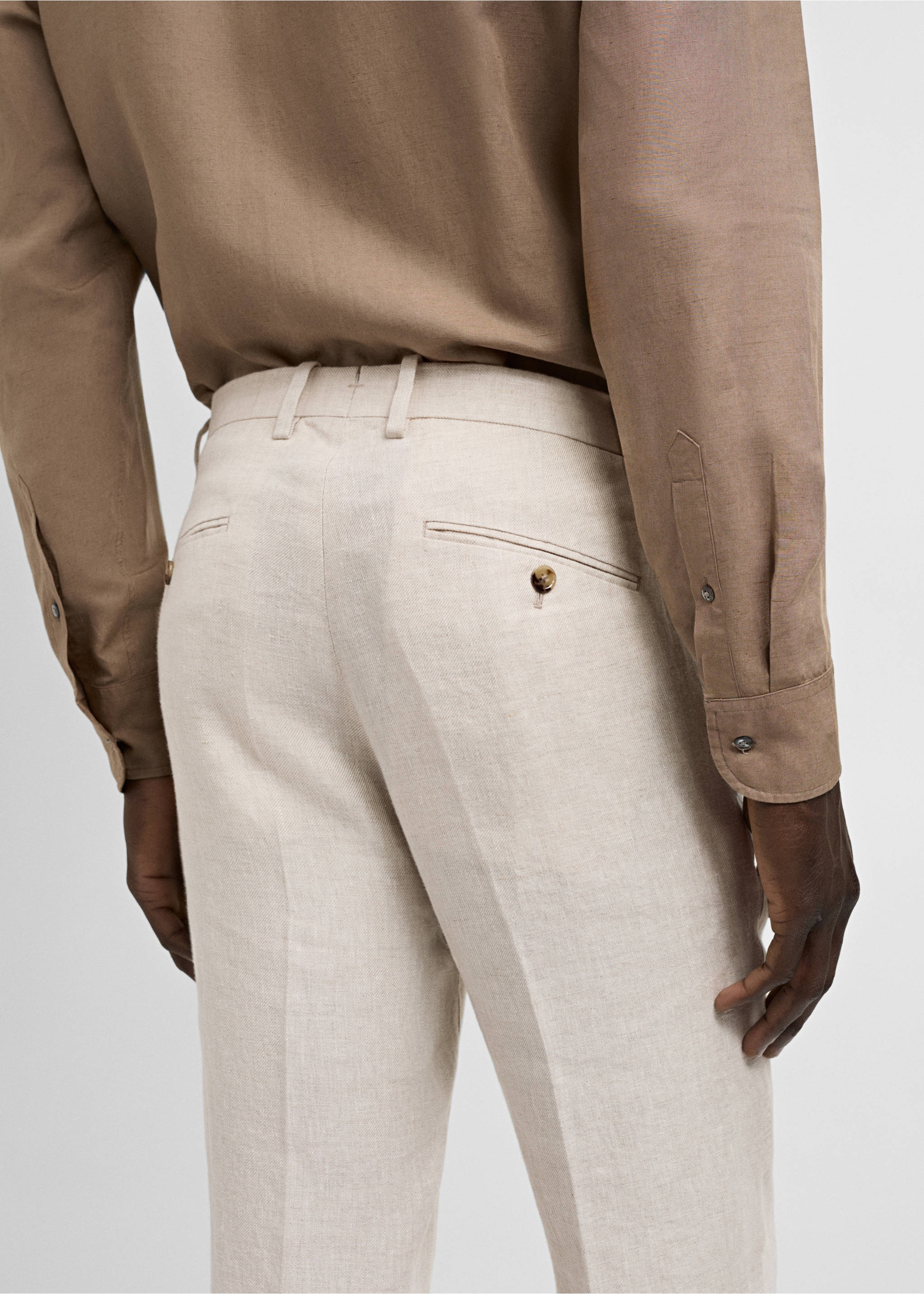 Slim-fit pantalon 100% linnen - Detail van het artikel 2, Open beige. Ref: 77000589-00.
