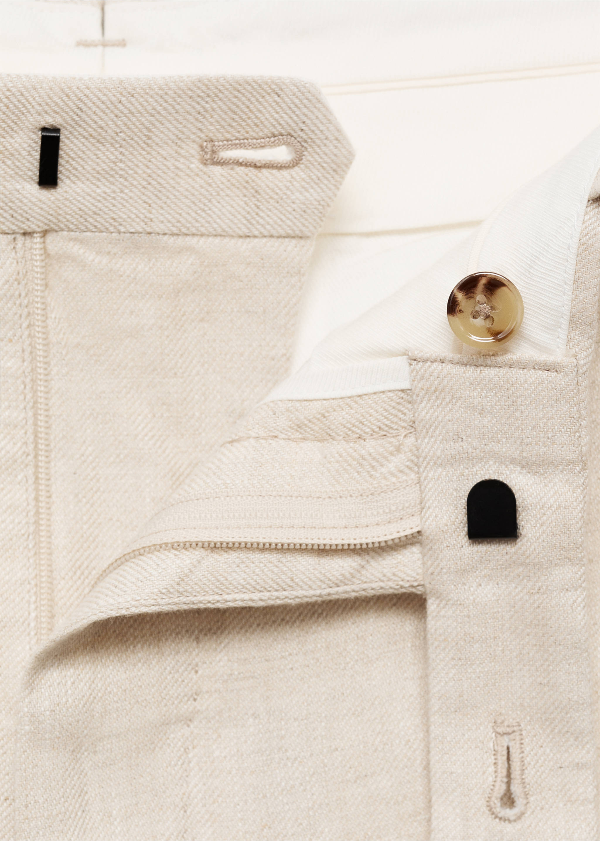 Slim-fit pantalon 100% linnen - Detail van het artikel 8, Open beige. Ref: 77000589-00.