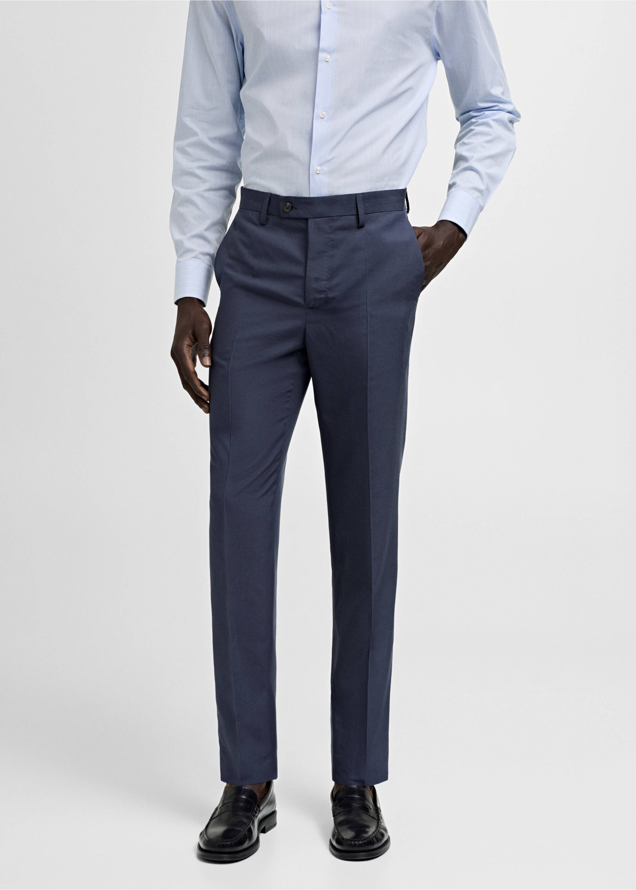 Stretch-fabric slim-fit suit trousers - Medium plane, Blue. Ref: 77000592-00.